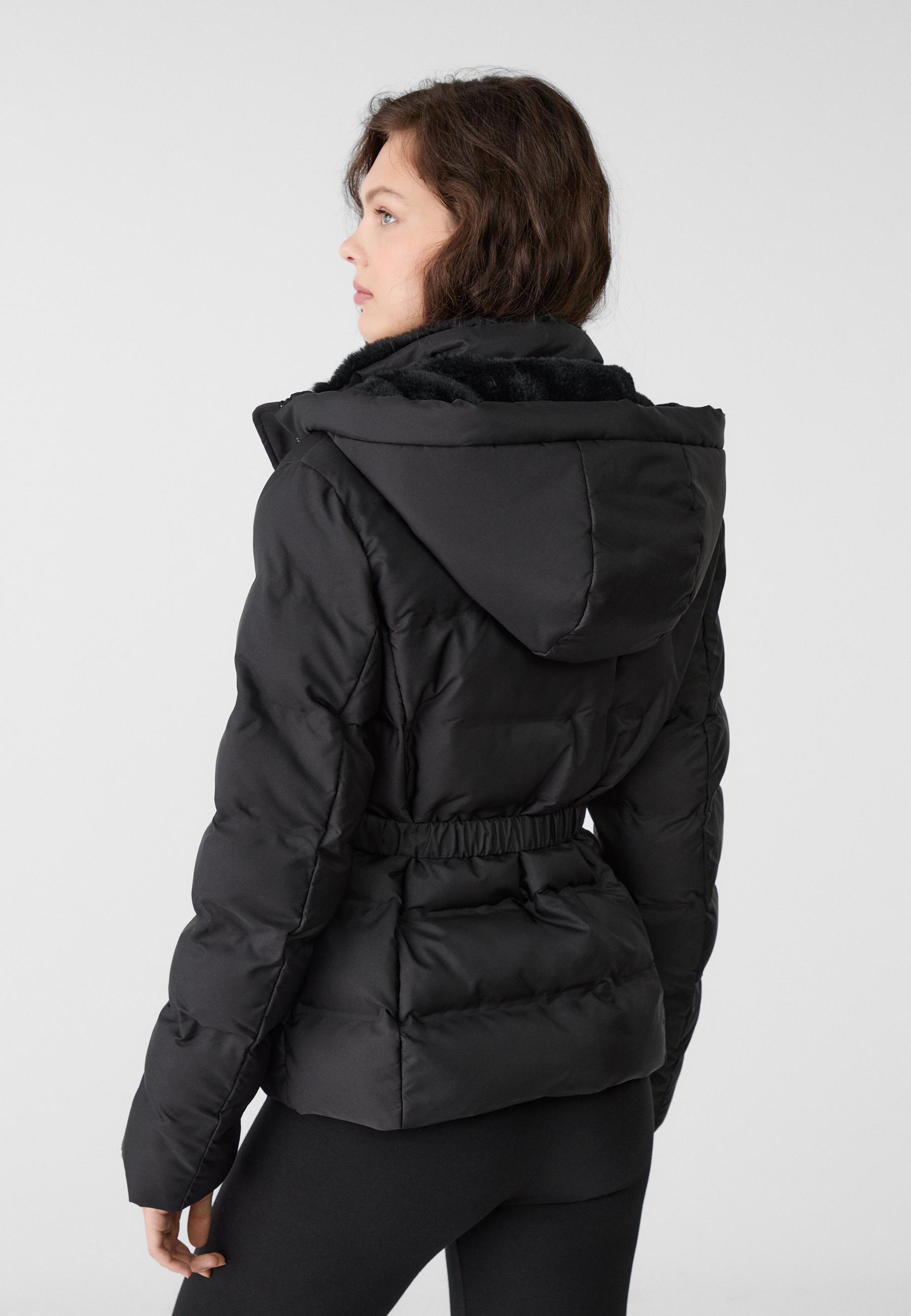 Puffer coat with belt best sale