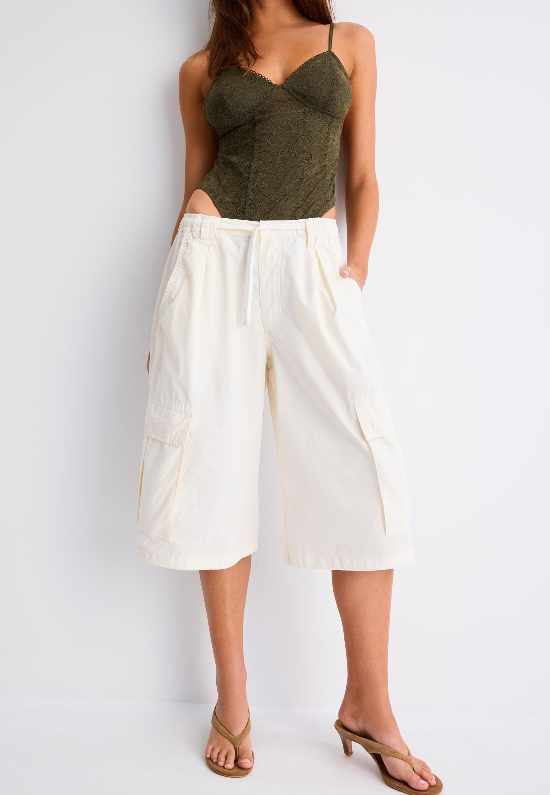 Poplin Bermuda shorts with stoppers — Vanilla