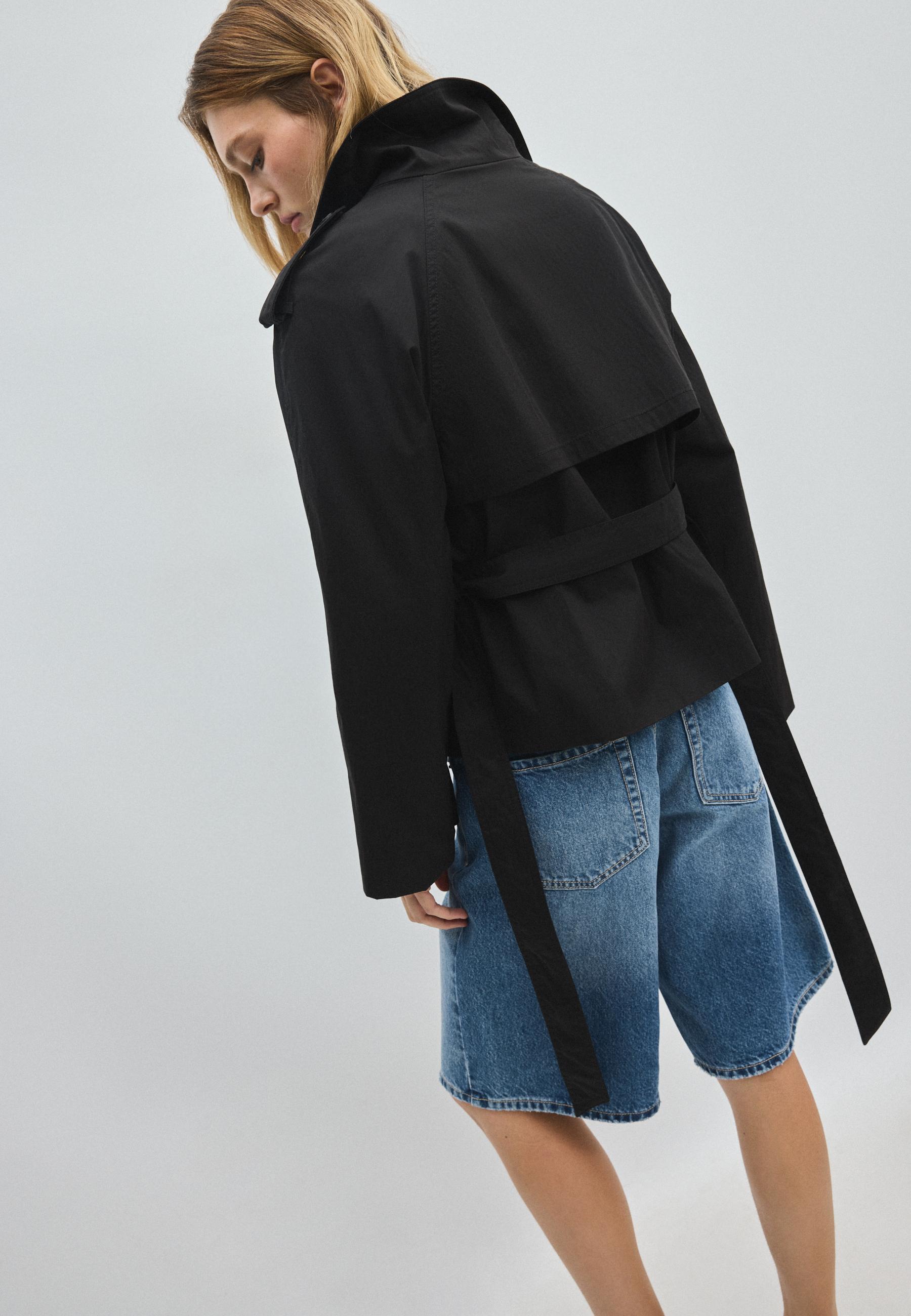 High neck belted trench coat — Black