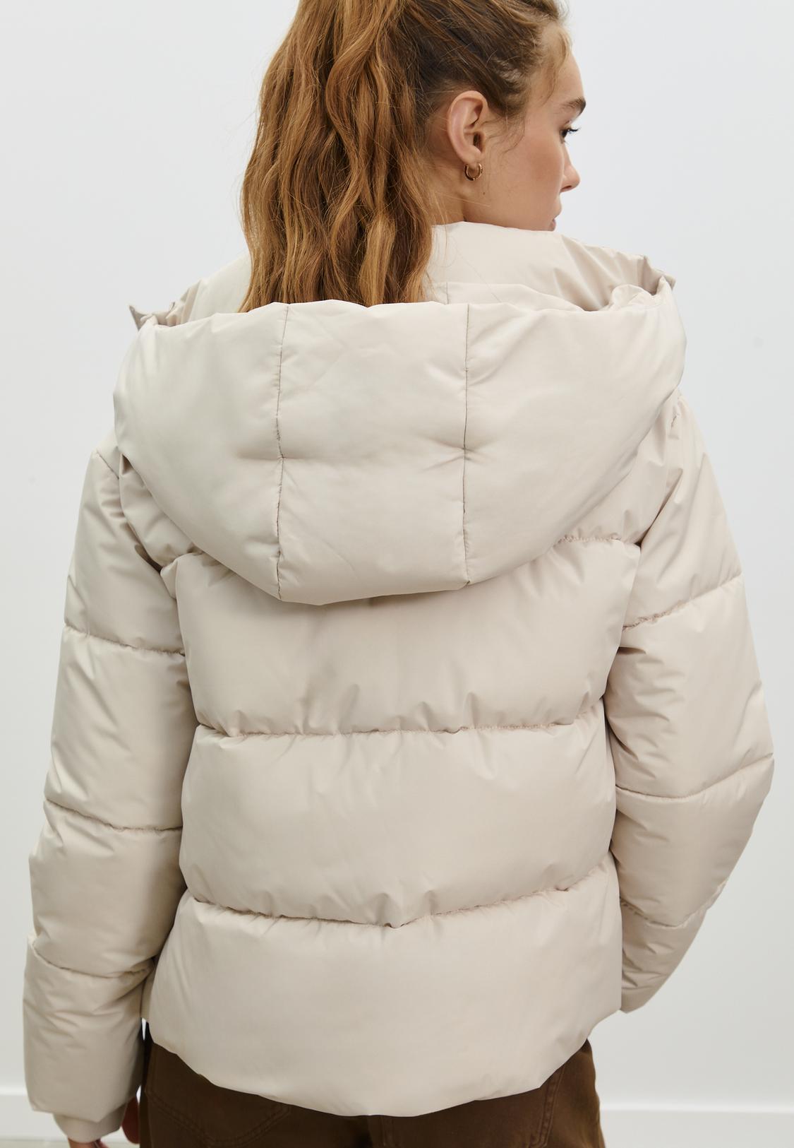 Stradivarius Hooded Puffer Jacket Beige Puffer Jacket With Hood