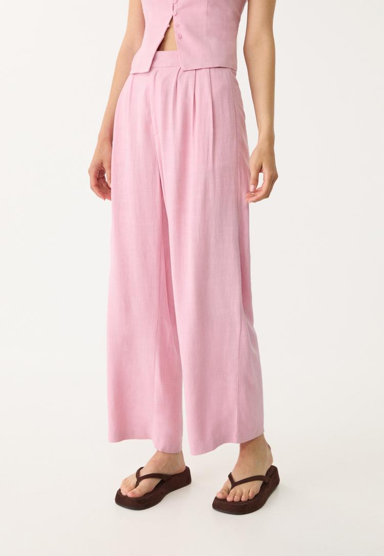 pantalon culotte pinzas con lino