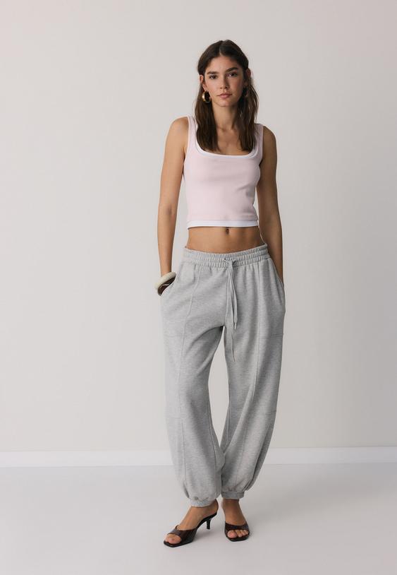 Stradivarius Top Double Col Carré Rose Pastel M