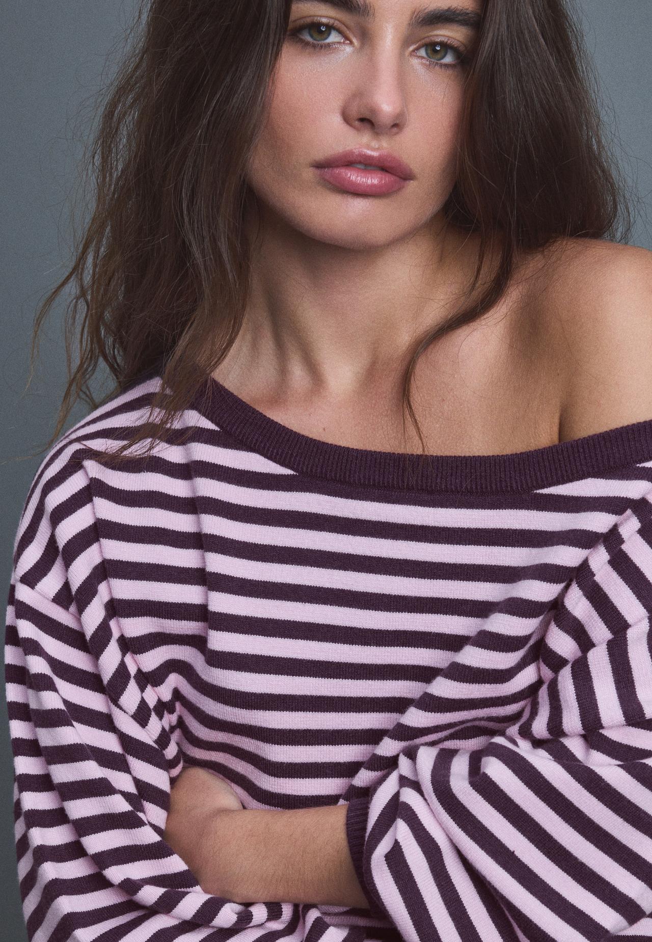 Asymmetric ribbed hem knit jumper — AUBERGINE