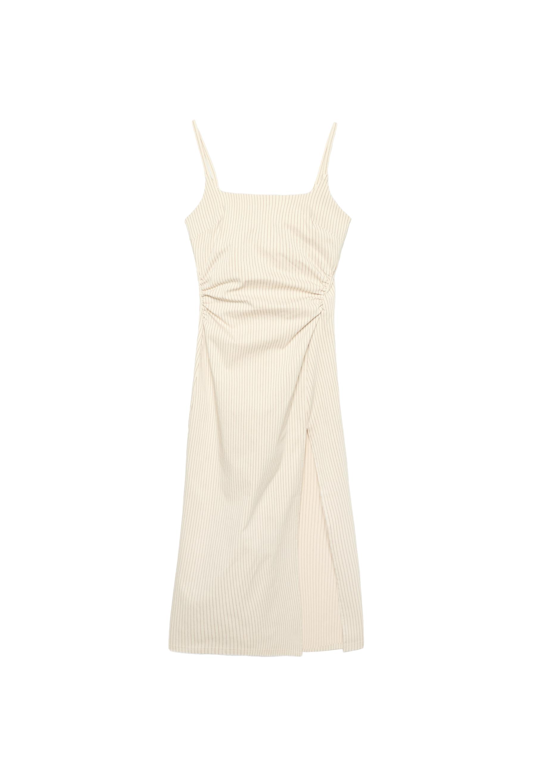 Square neck Bengaline midi dress — Stone