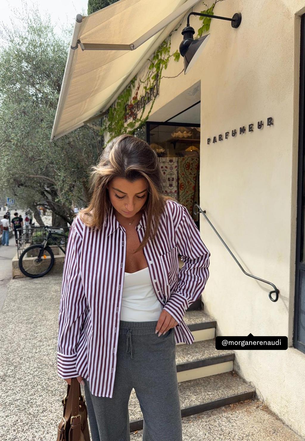 Camisa básica bolsillo popelín rayas