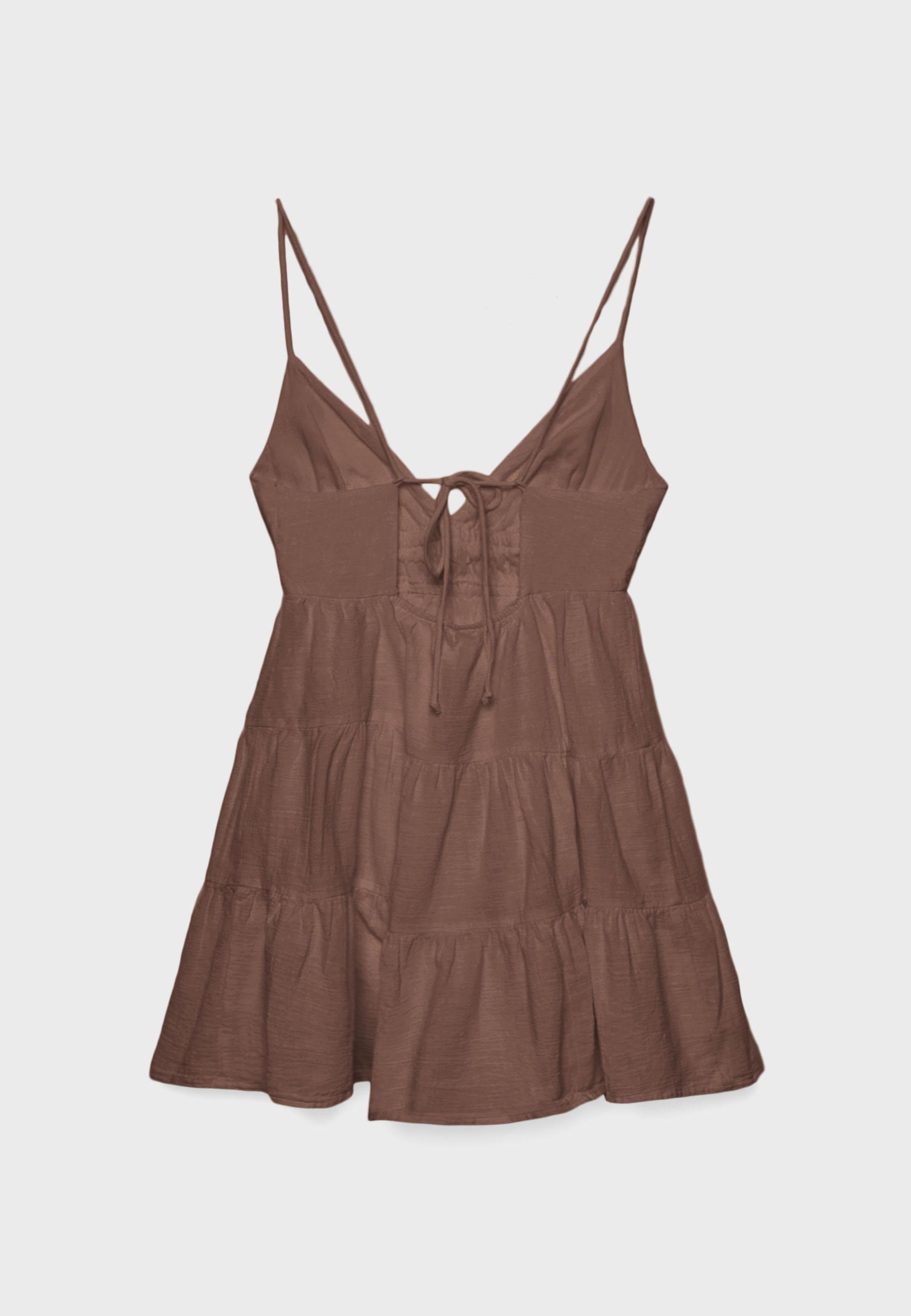 Mini flowing dress with back tie — Brown