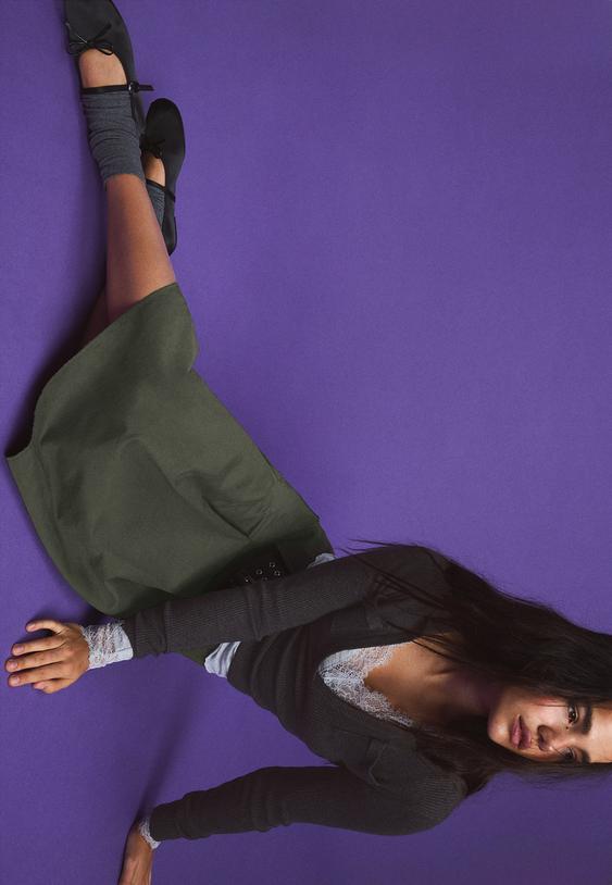 Stradivarius Midi Utility-Rok Met Zakken Kaki S