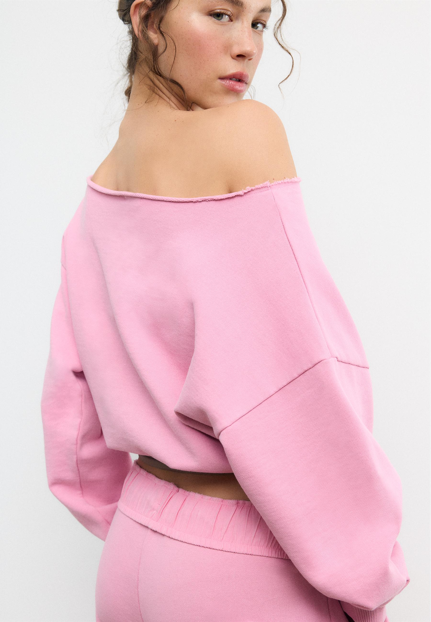 Washed effect cropped sweatshirt — Bubblegum pink
