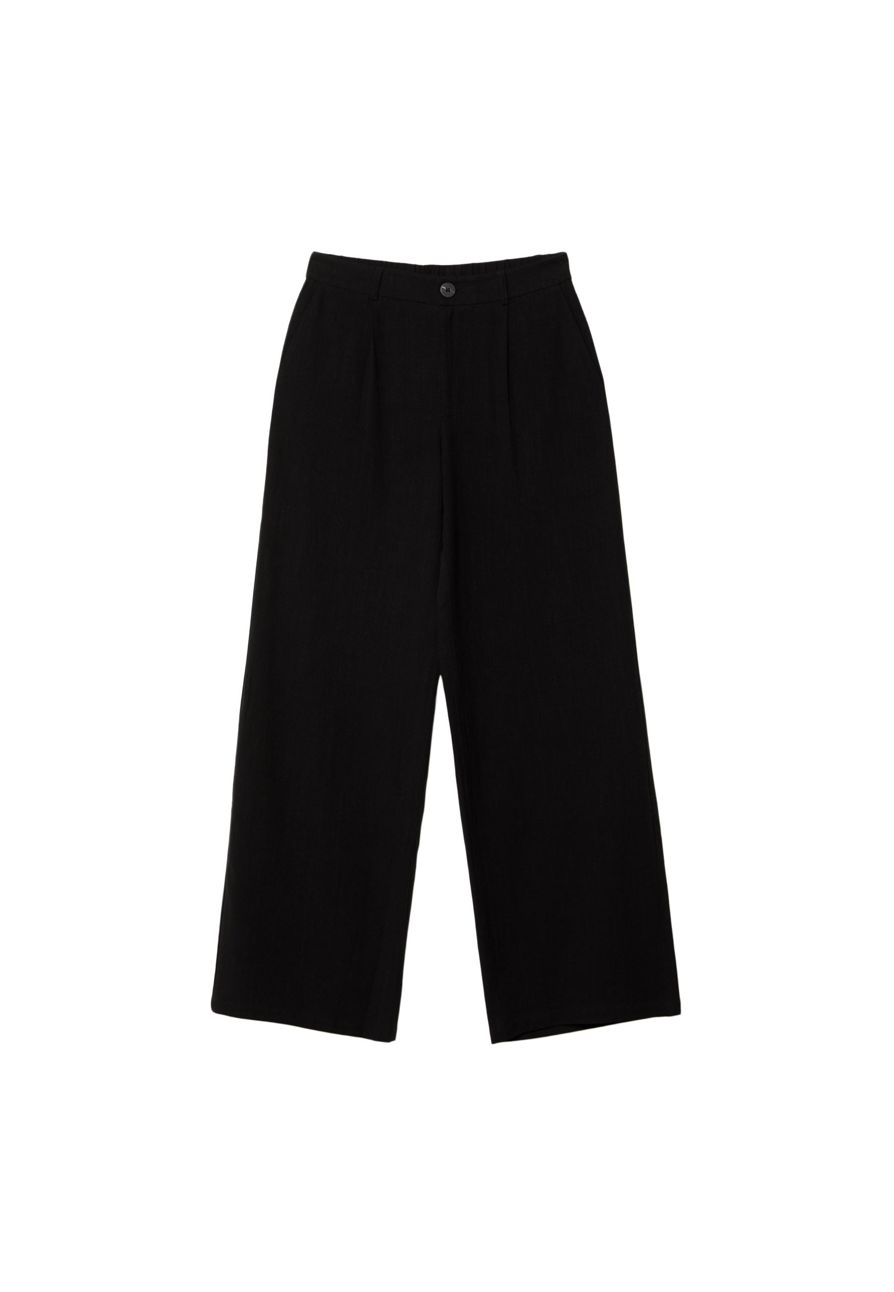 Straight-leg linen-effect trousers — Black