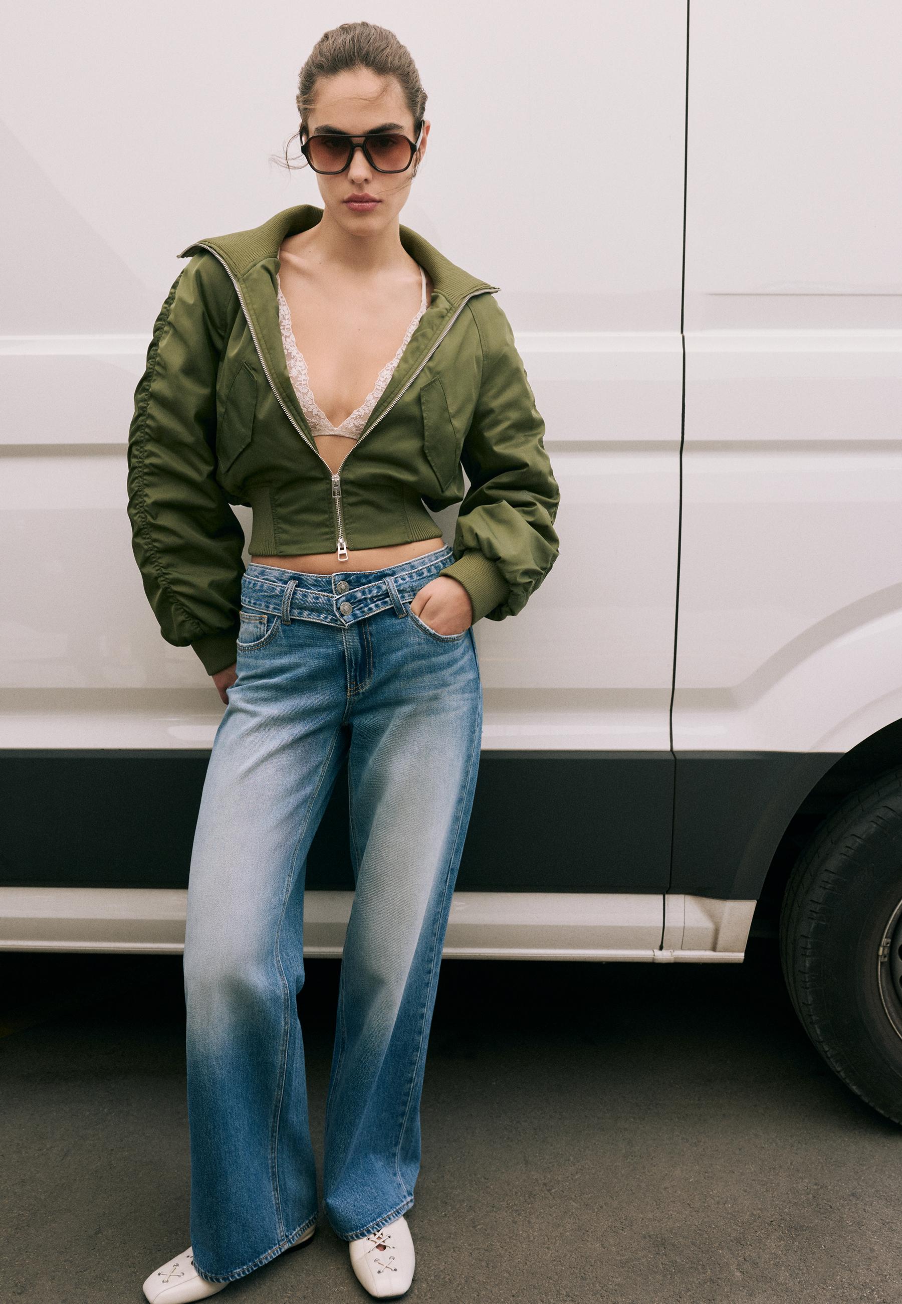 Double-waist wide-leg jeans — MEDIUM BLUE DENIM