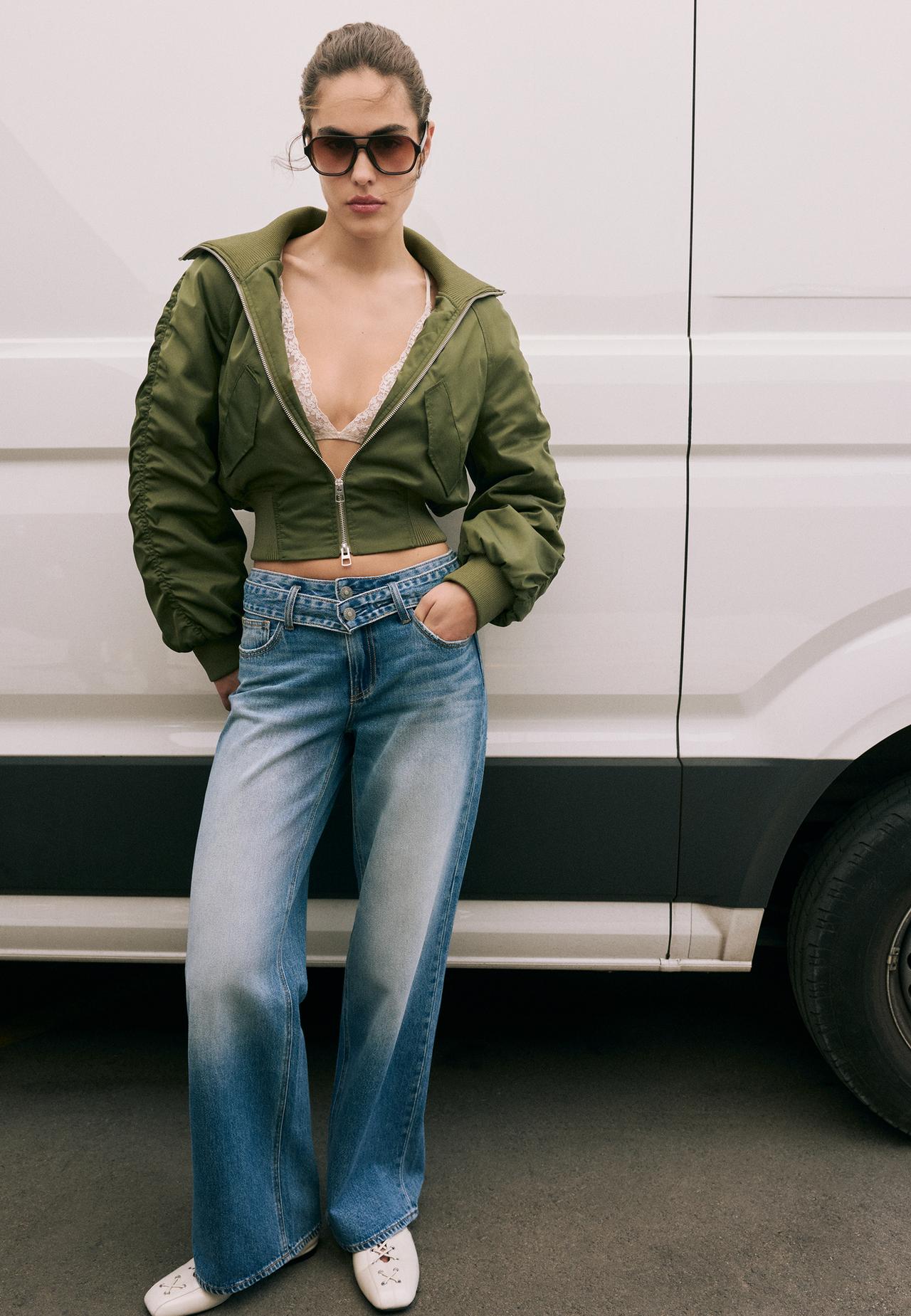 Double-waist wide-leg jeans — MEDIUM BLUE DENIM