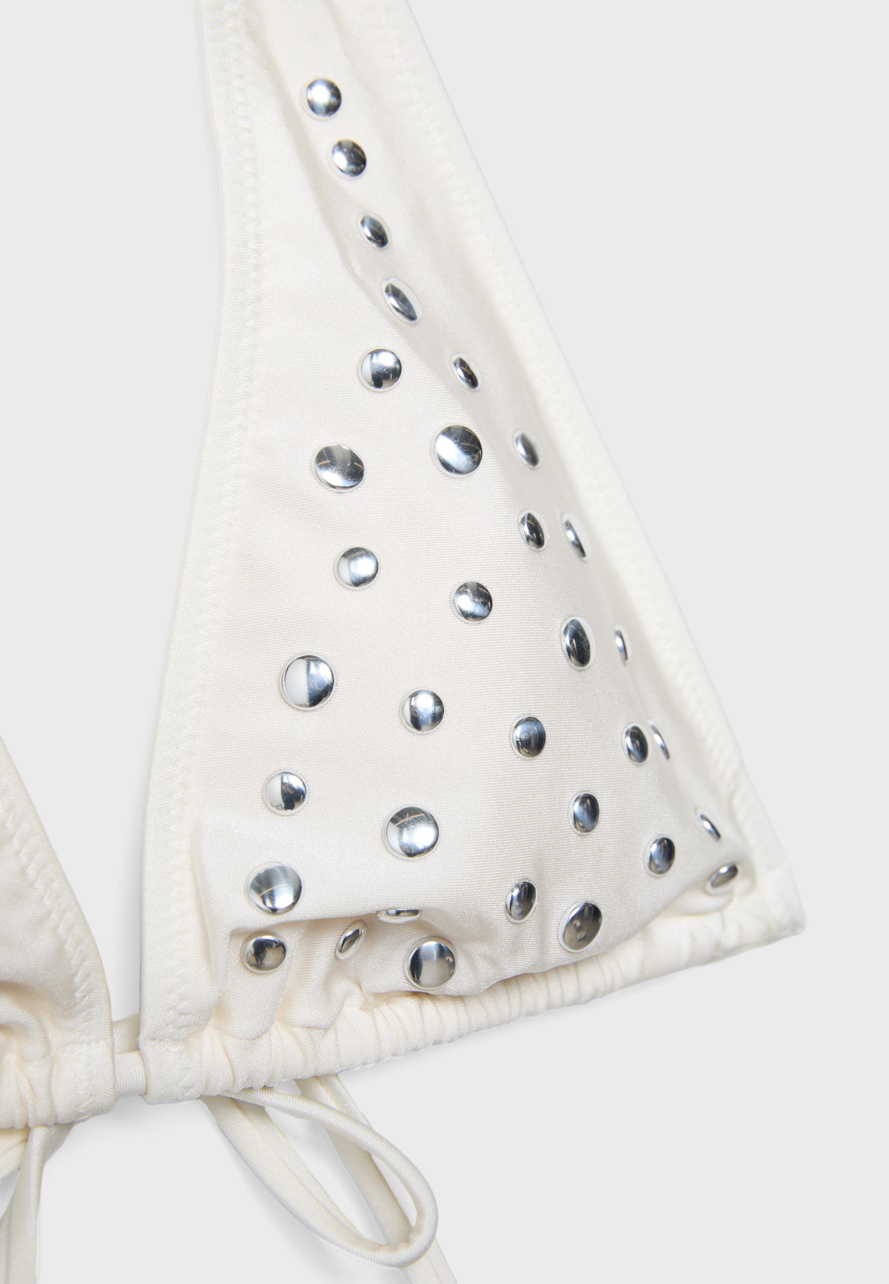 Large studded bikini top — Ecru