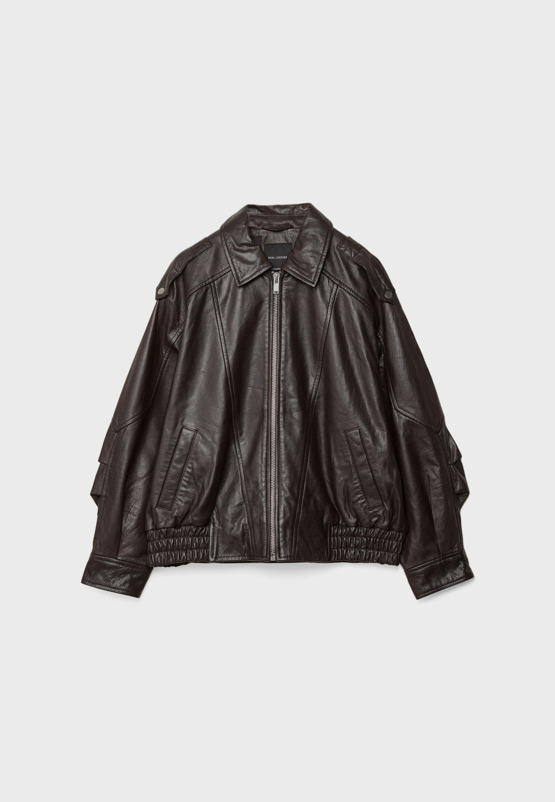 Oversize leather jacket - Women's fashion | Stradivarius