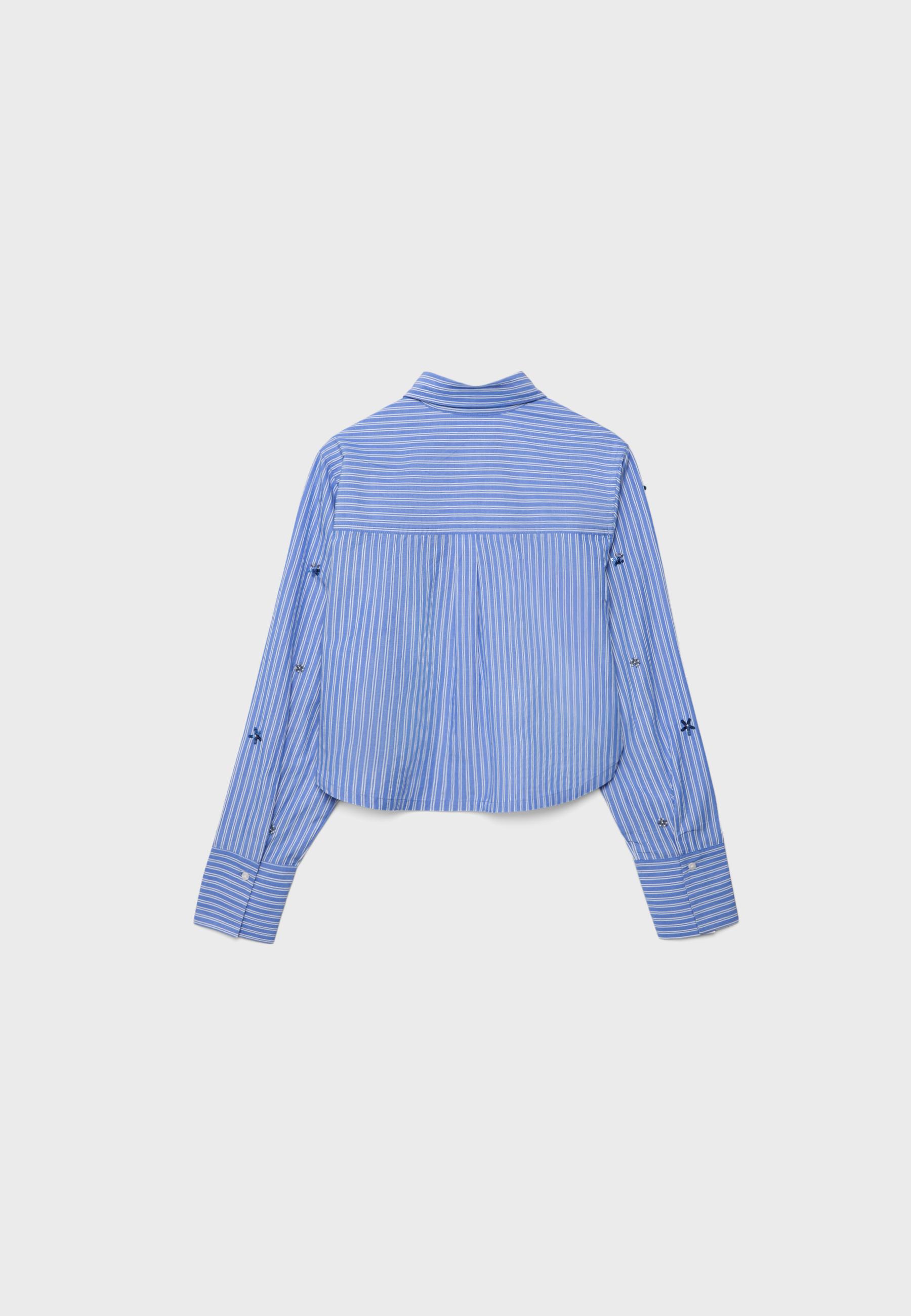 Cropped shirt with rhinestones — Blue