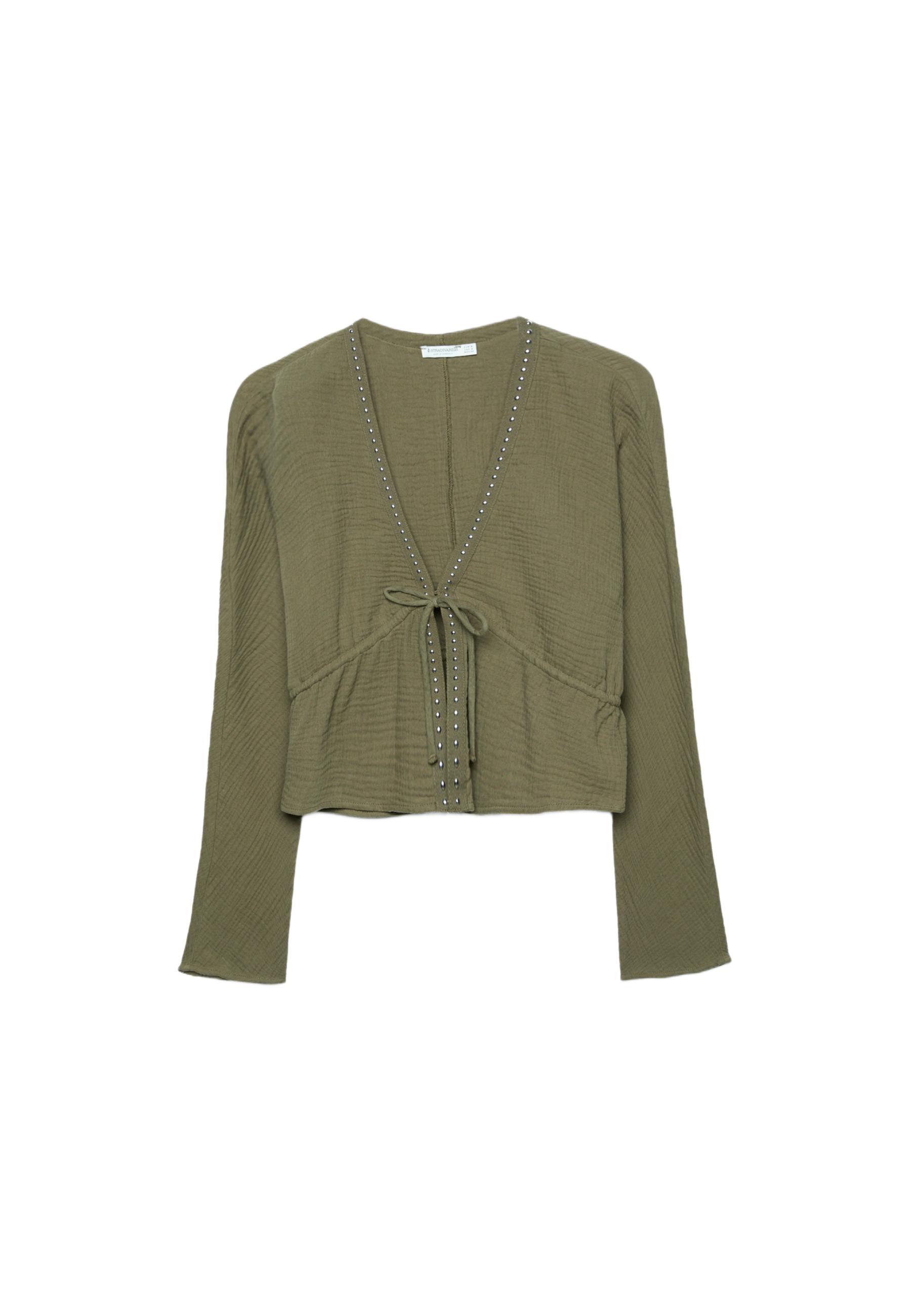 Open studded shirt — Khaki