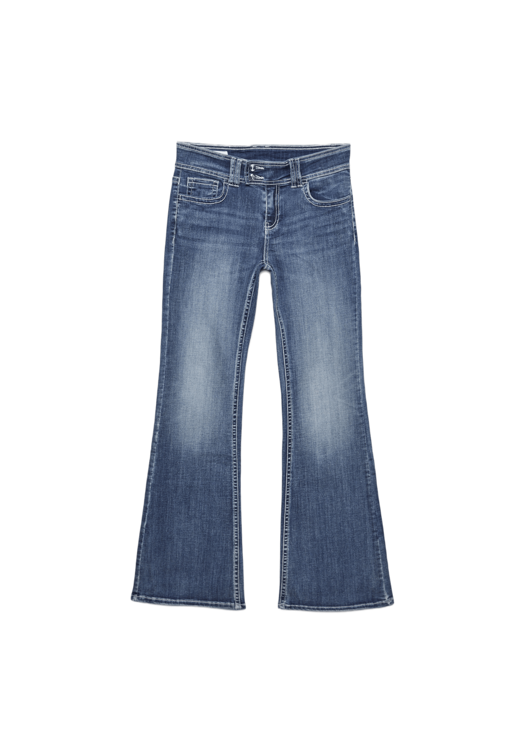 Embroidered pocket bell bottom jeans — MEDIUM LIGHT BLUE DENIM