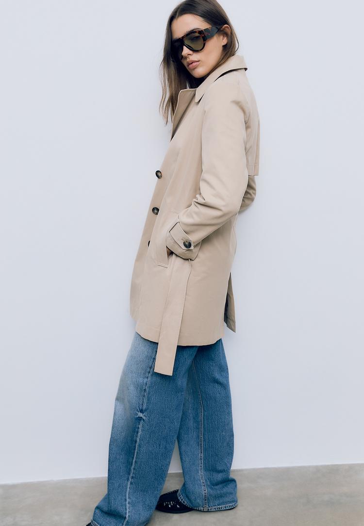 basic regular fit trench coat with belt