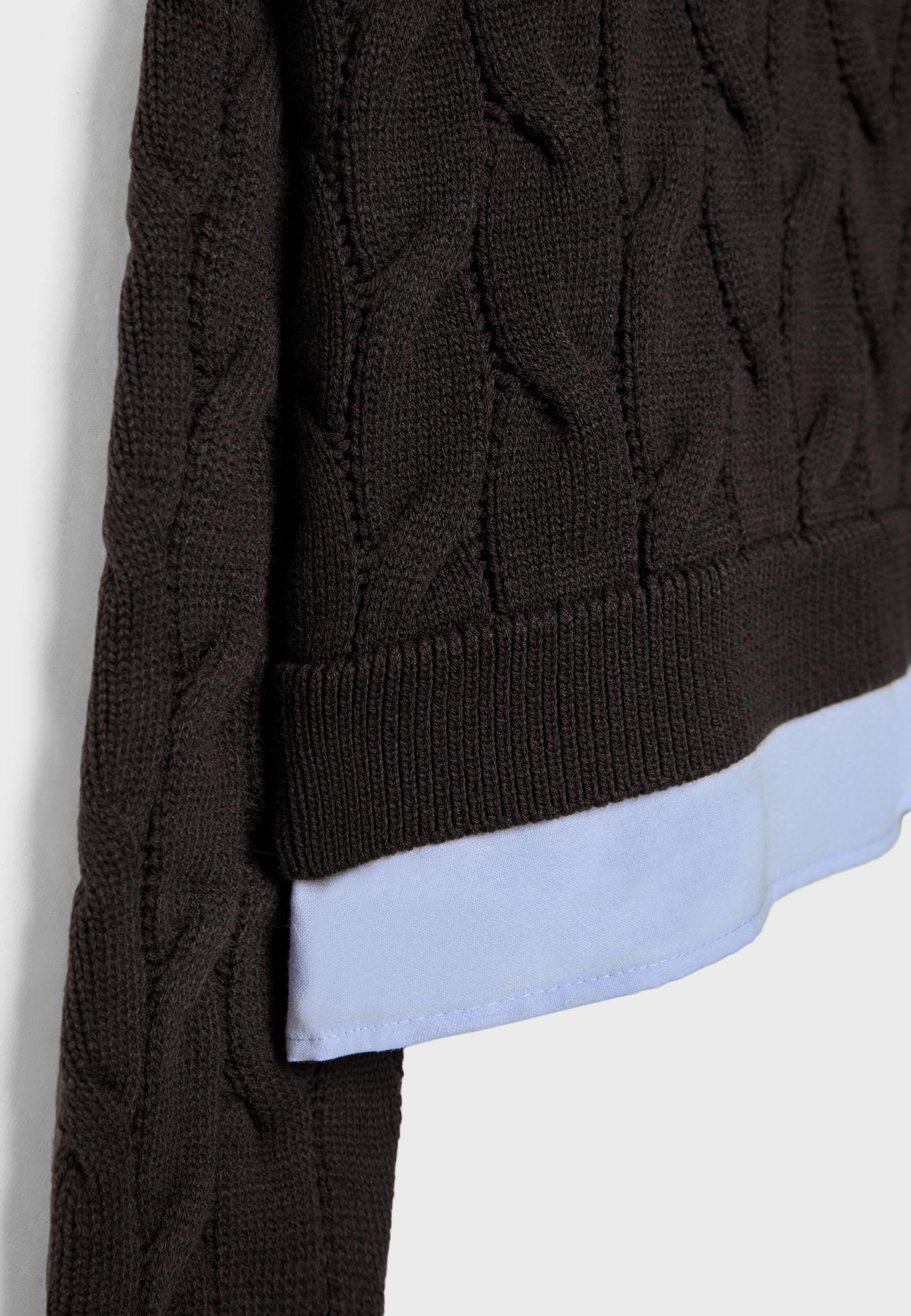 Two-fabric knit sweater with detachable collar — Brown