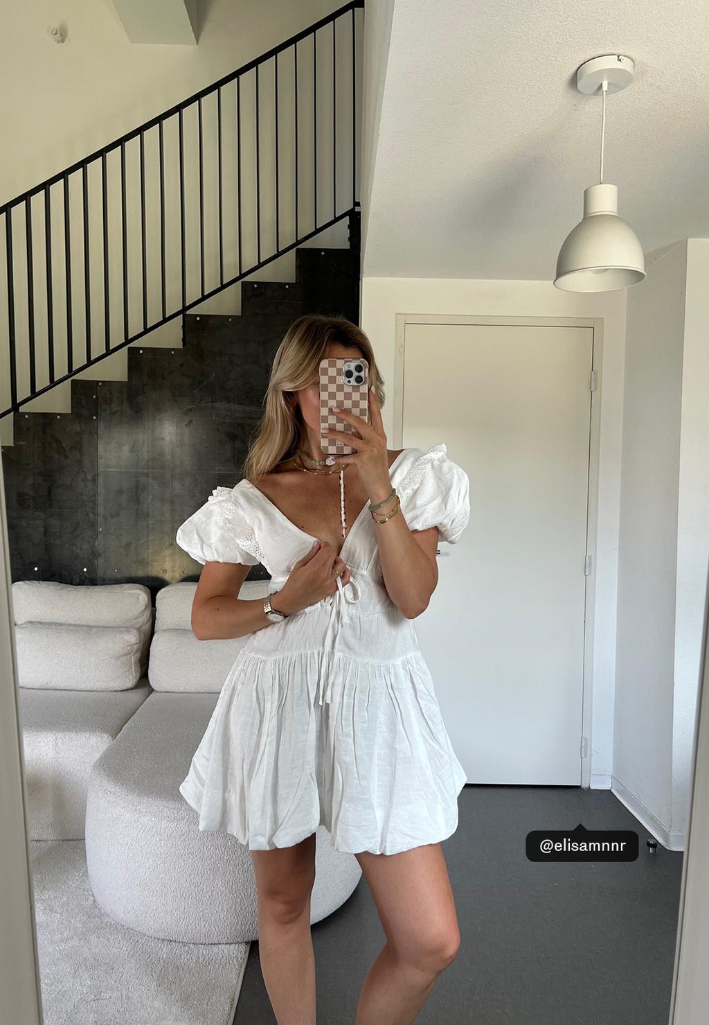 Vestido corto globo manga corta
