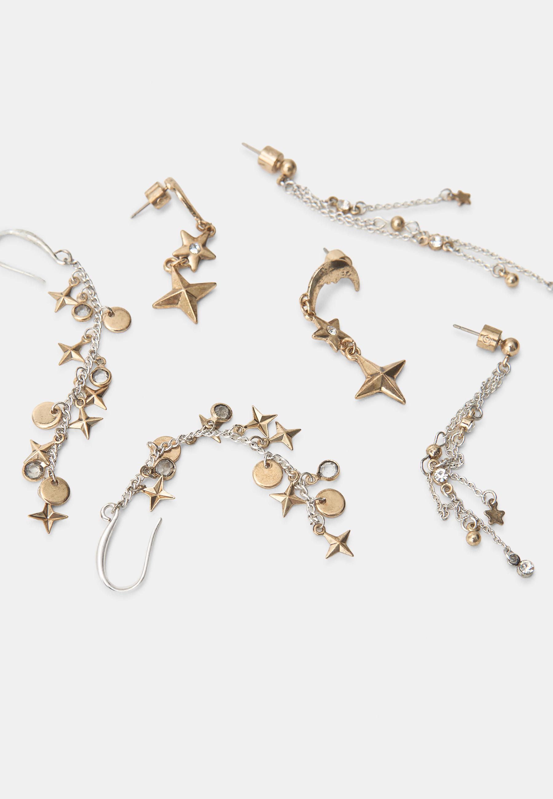 Set of 3 assorted moon and star earrings — Gold