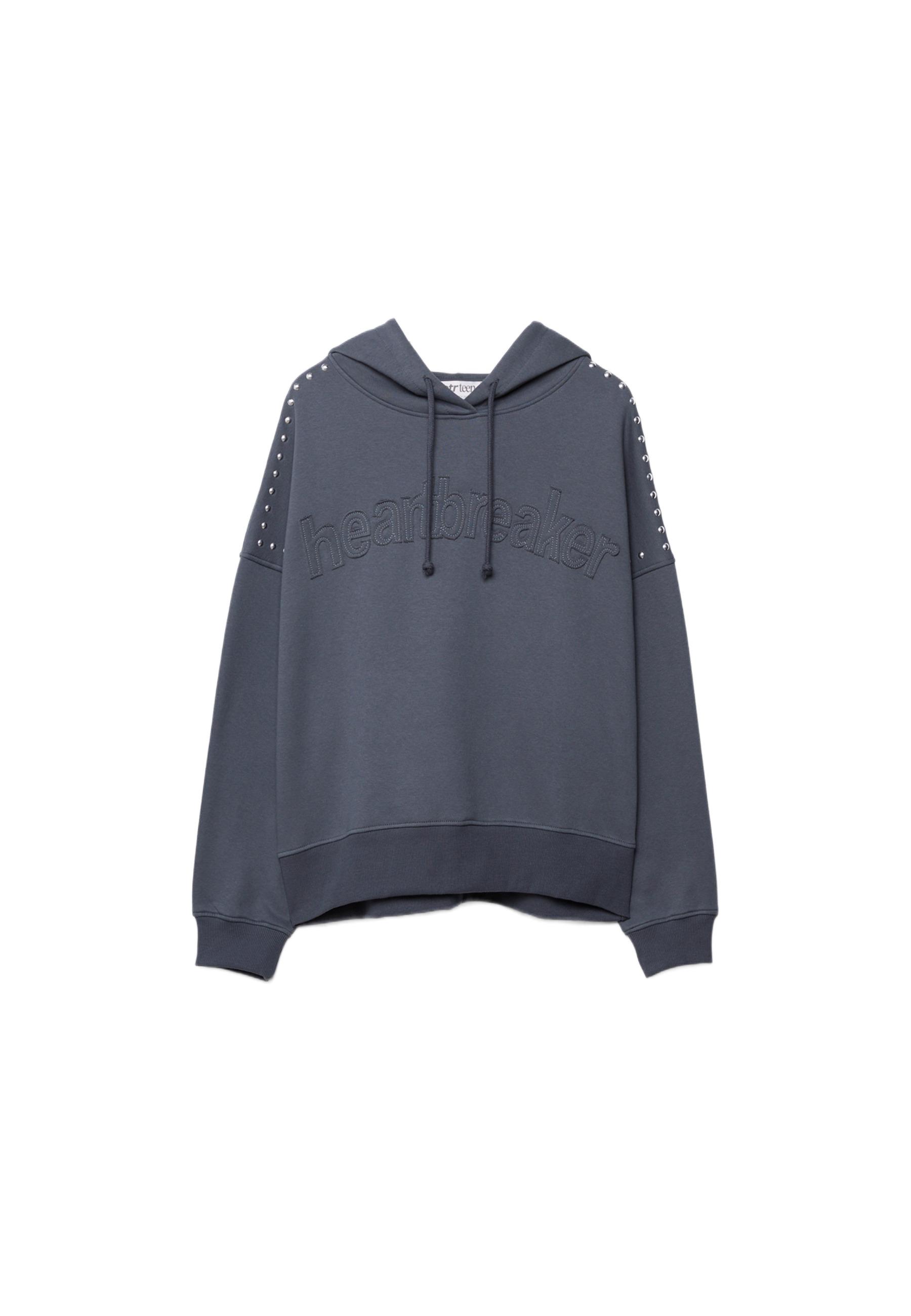 Studded Embroidered Hooded Sweatshirt — Dark grey
