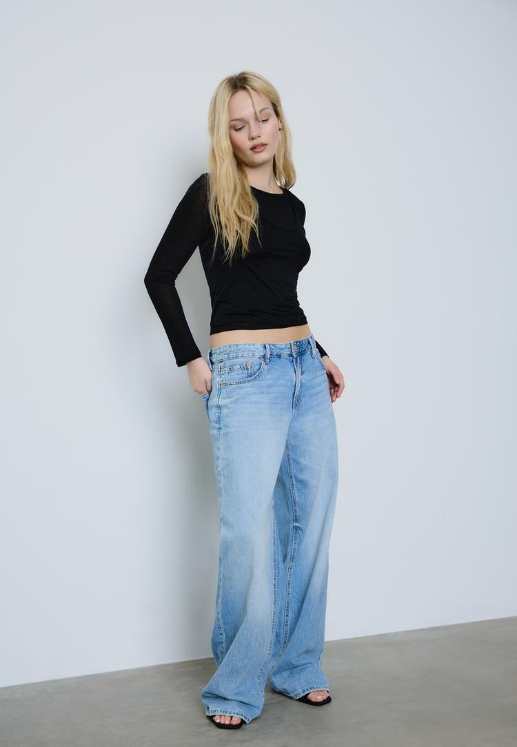 Stradivarius Μπλούζα Ecocell Διπλό Ρούχο Μαύρο Xs