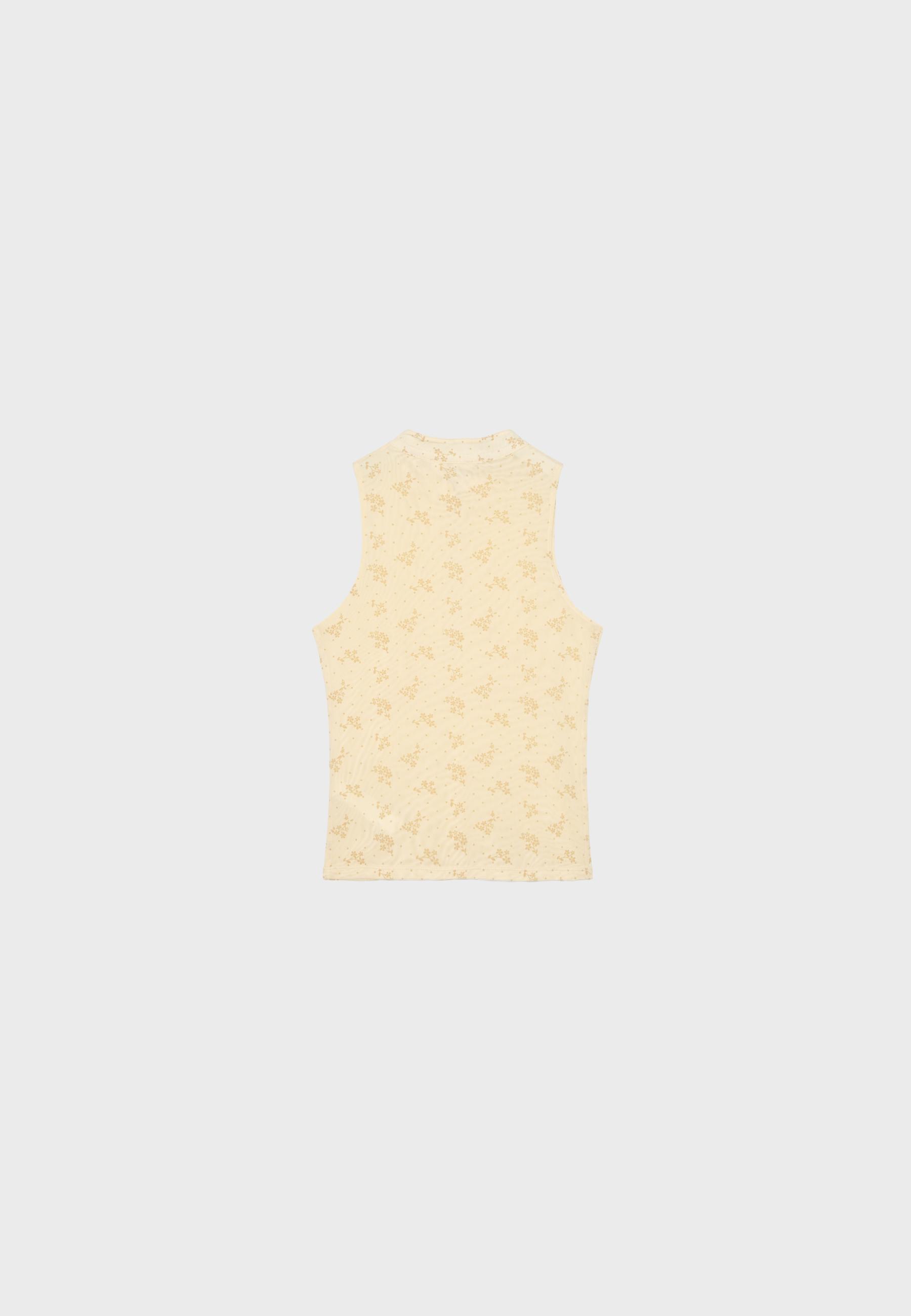 Sleeveless stand collar top with split — Pastel yellow