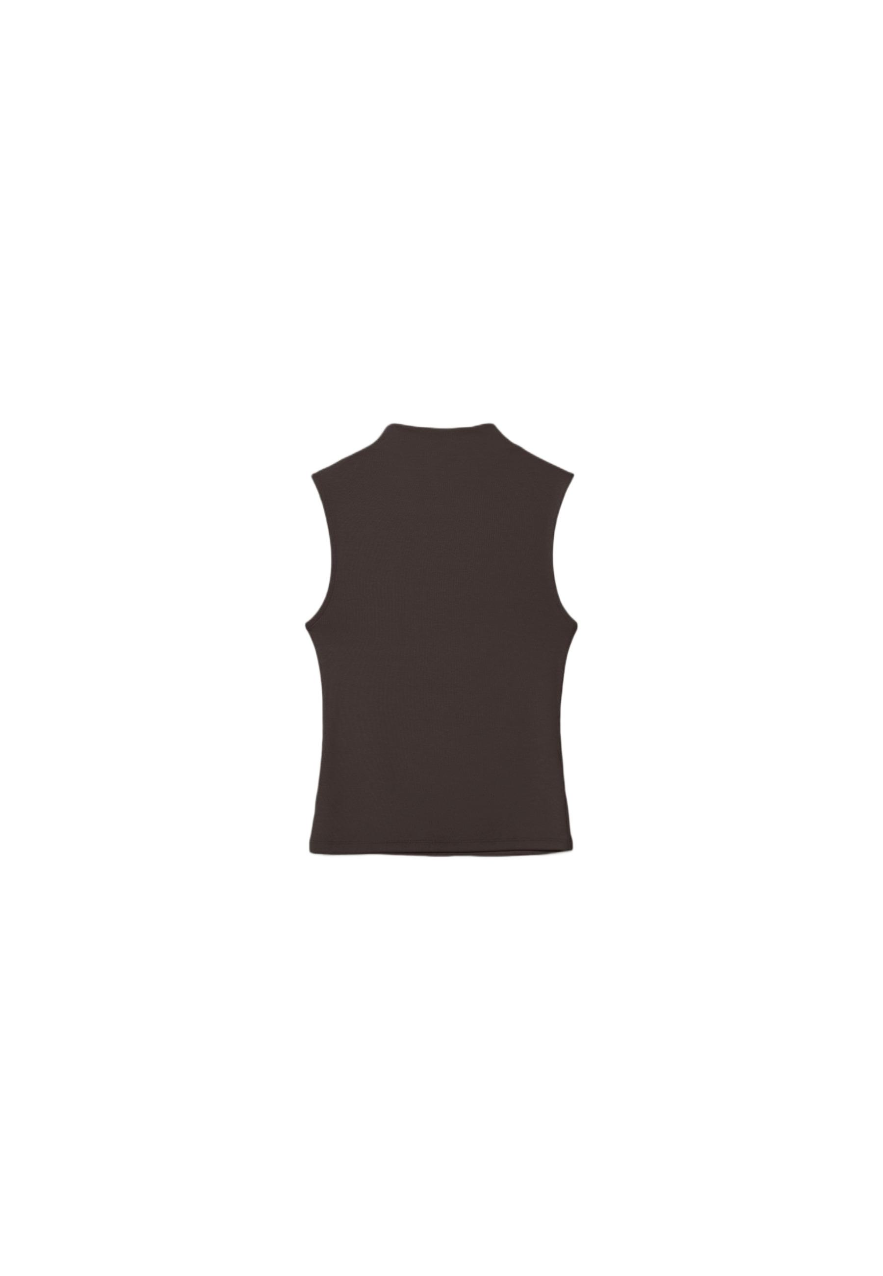 Sleeveless funnel neck T-shirt — Brown
