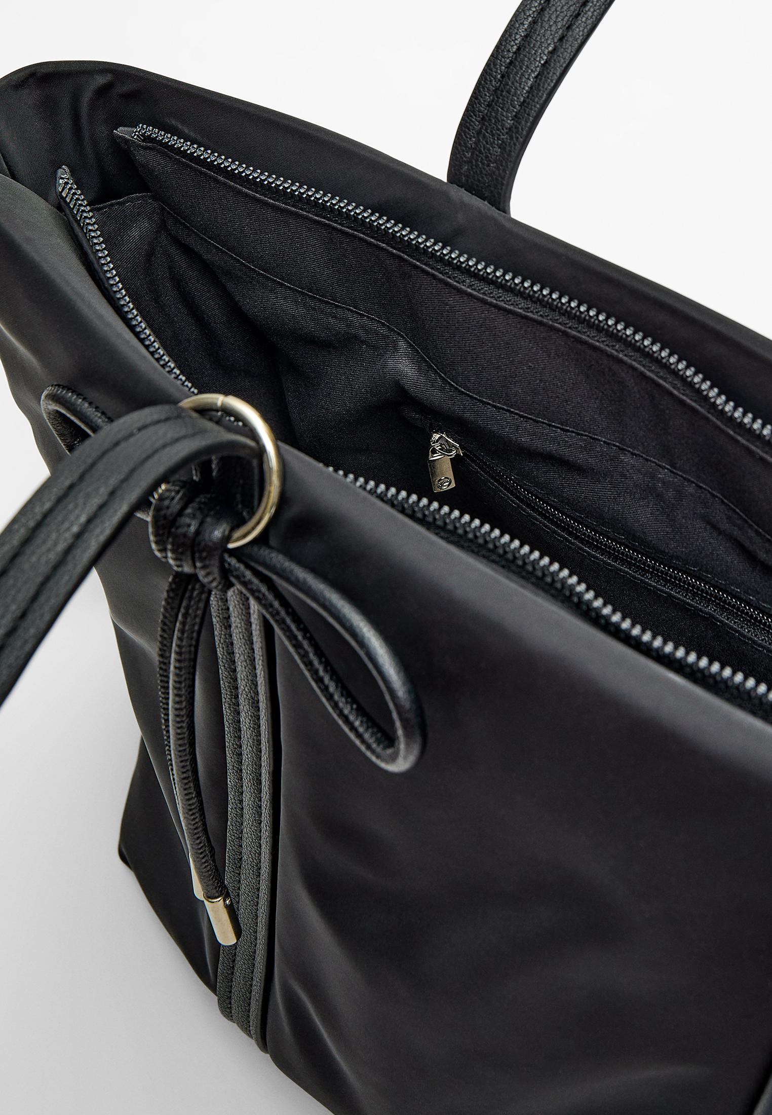 Fabric shopper bag with bow — Black