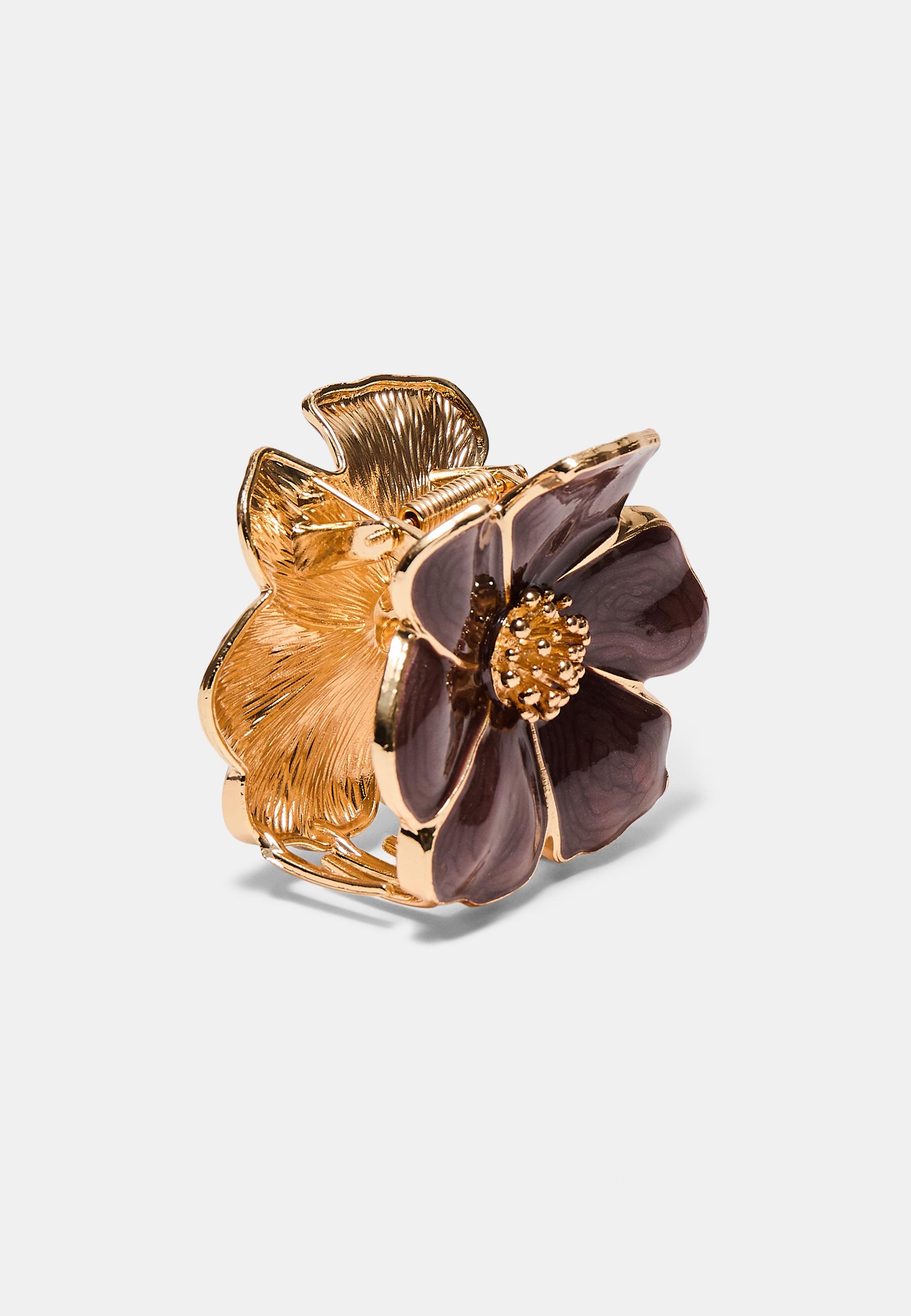Metallic flower hair clip — Brown
