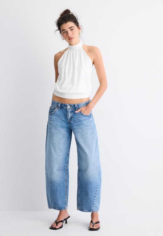 Stradivarius Top Halter Bufant Ecru Xl