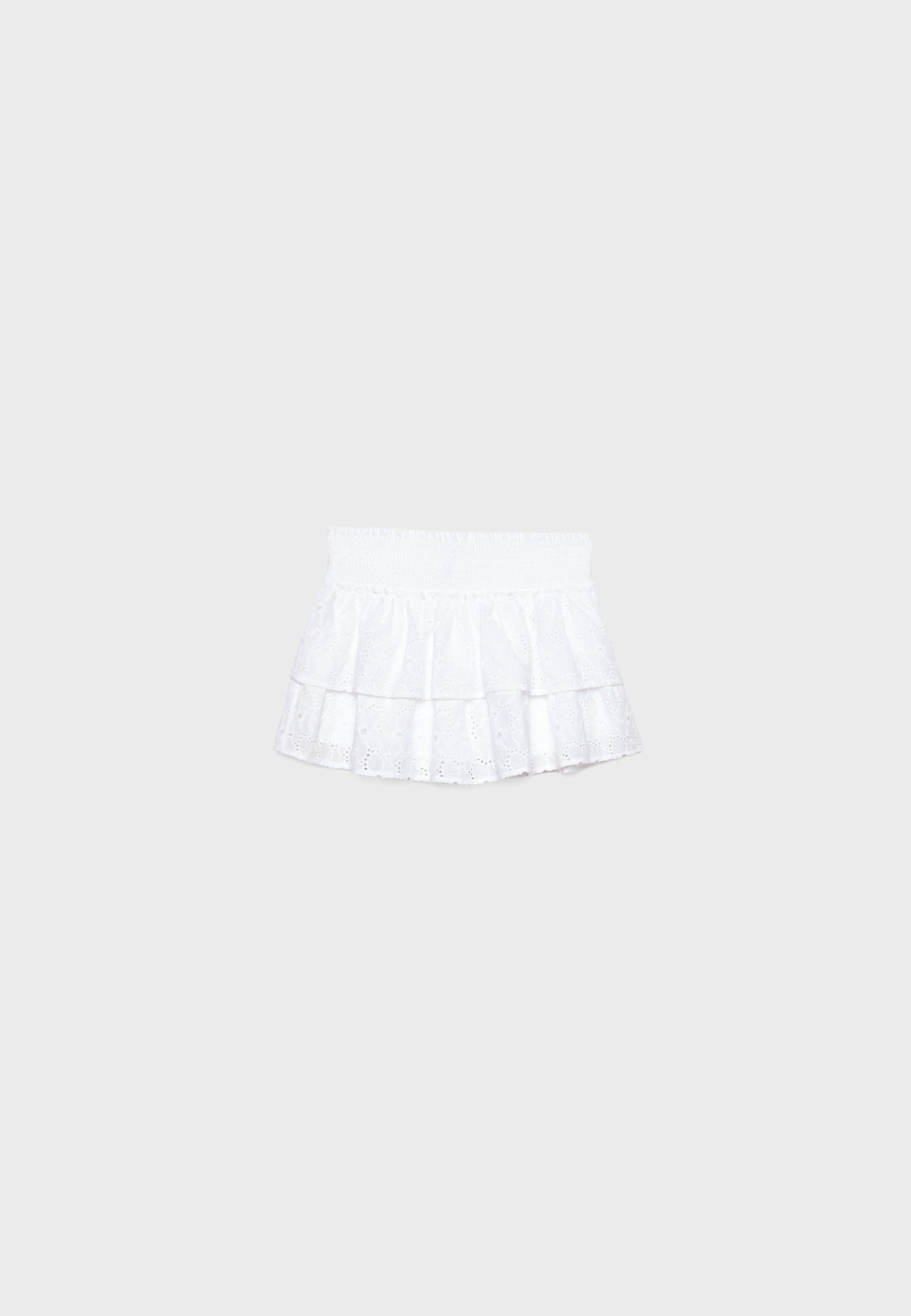 Flowing skort with embroidery — White
