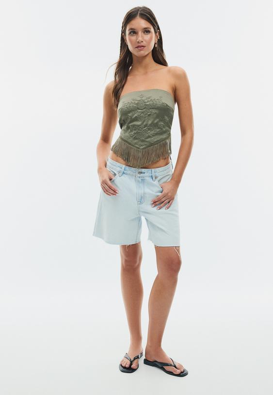 top bustier flecos bordado