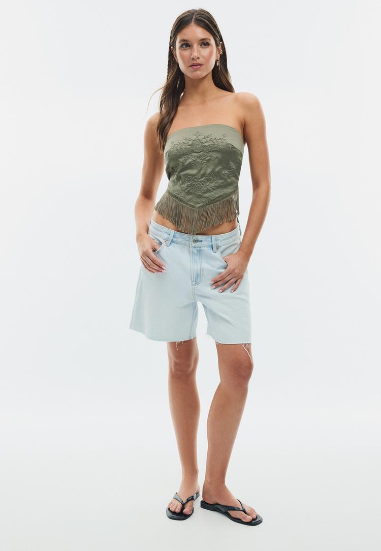 top bustier flecos bordado