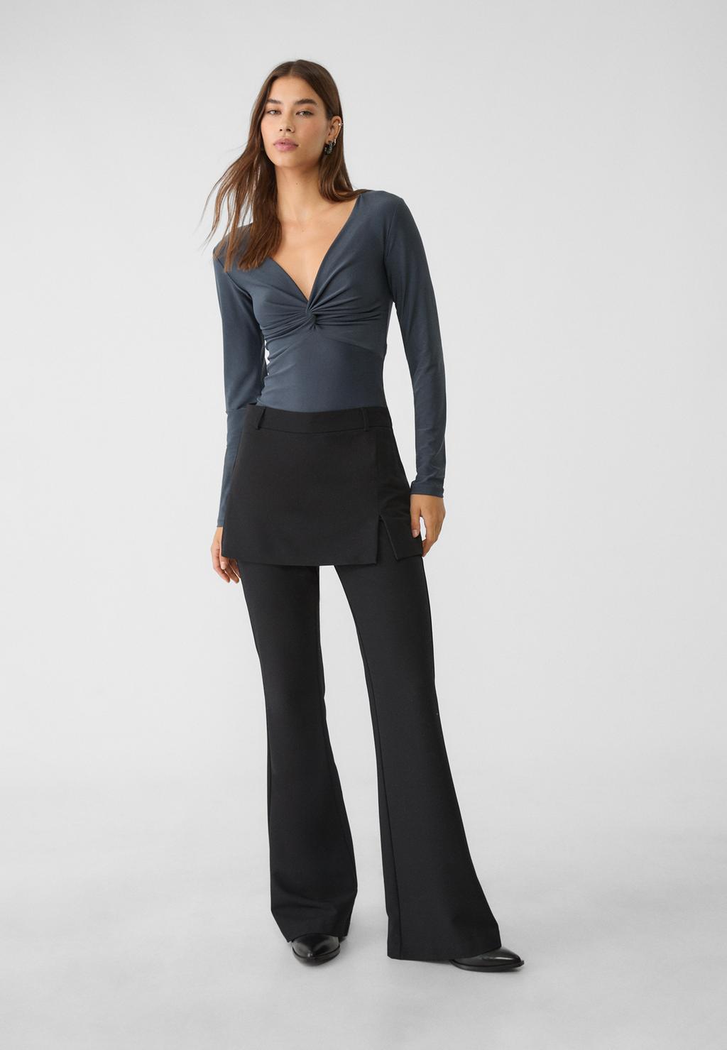 Gathered V-neckline bodysuit