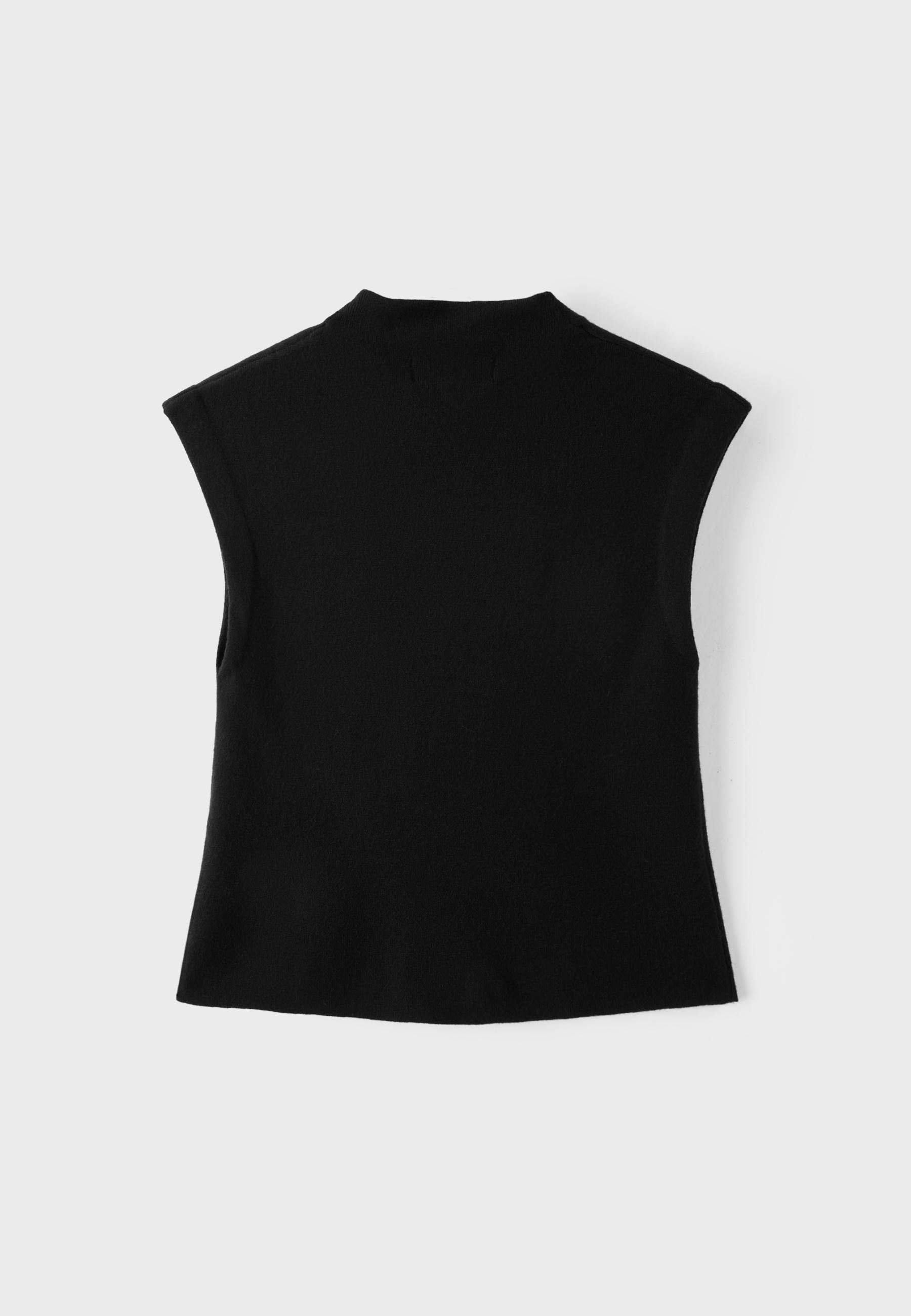 Stand collar knit top — Black