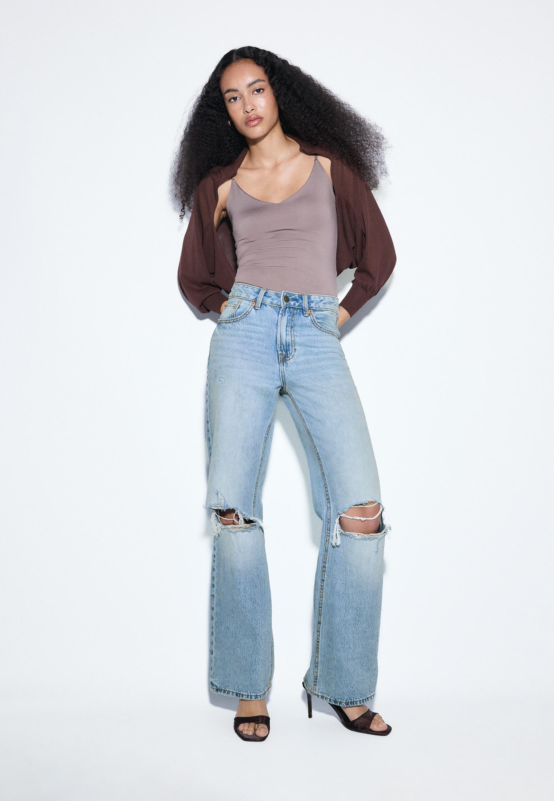 D92 Ripped straight wide-leg jeans — MEDIUM BLUE DENIM