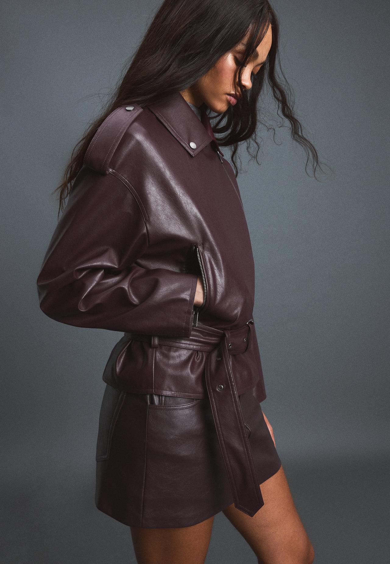 Leather effect biker jacket with belt — Purple