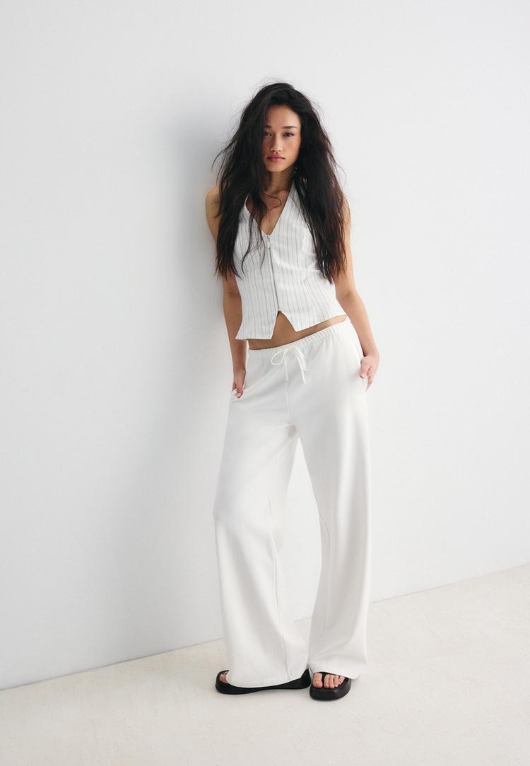 Stradivarius Παντελόνι Jogger Φαρδύ Μπαντζάκι Εκρού Xl