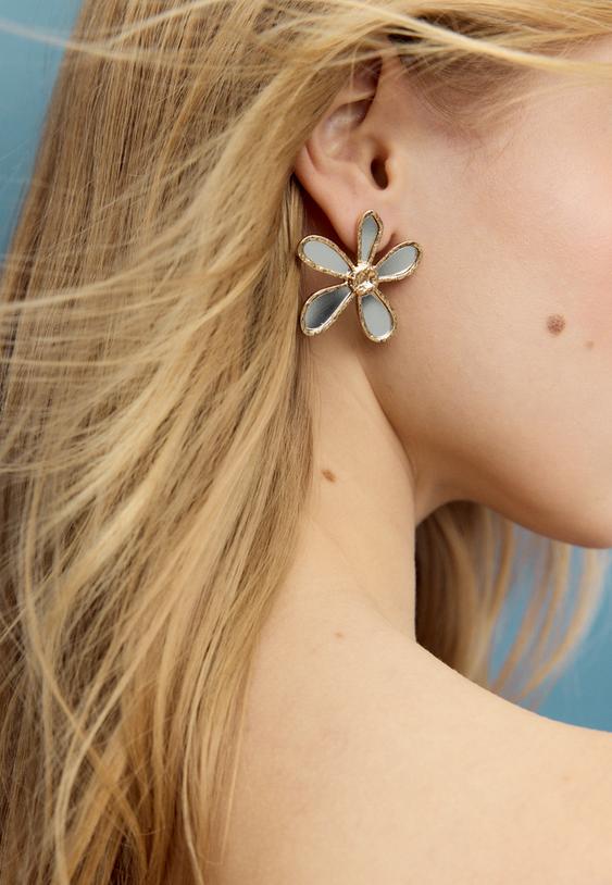 pendiente flor efecto espejo