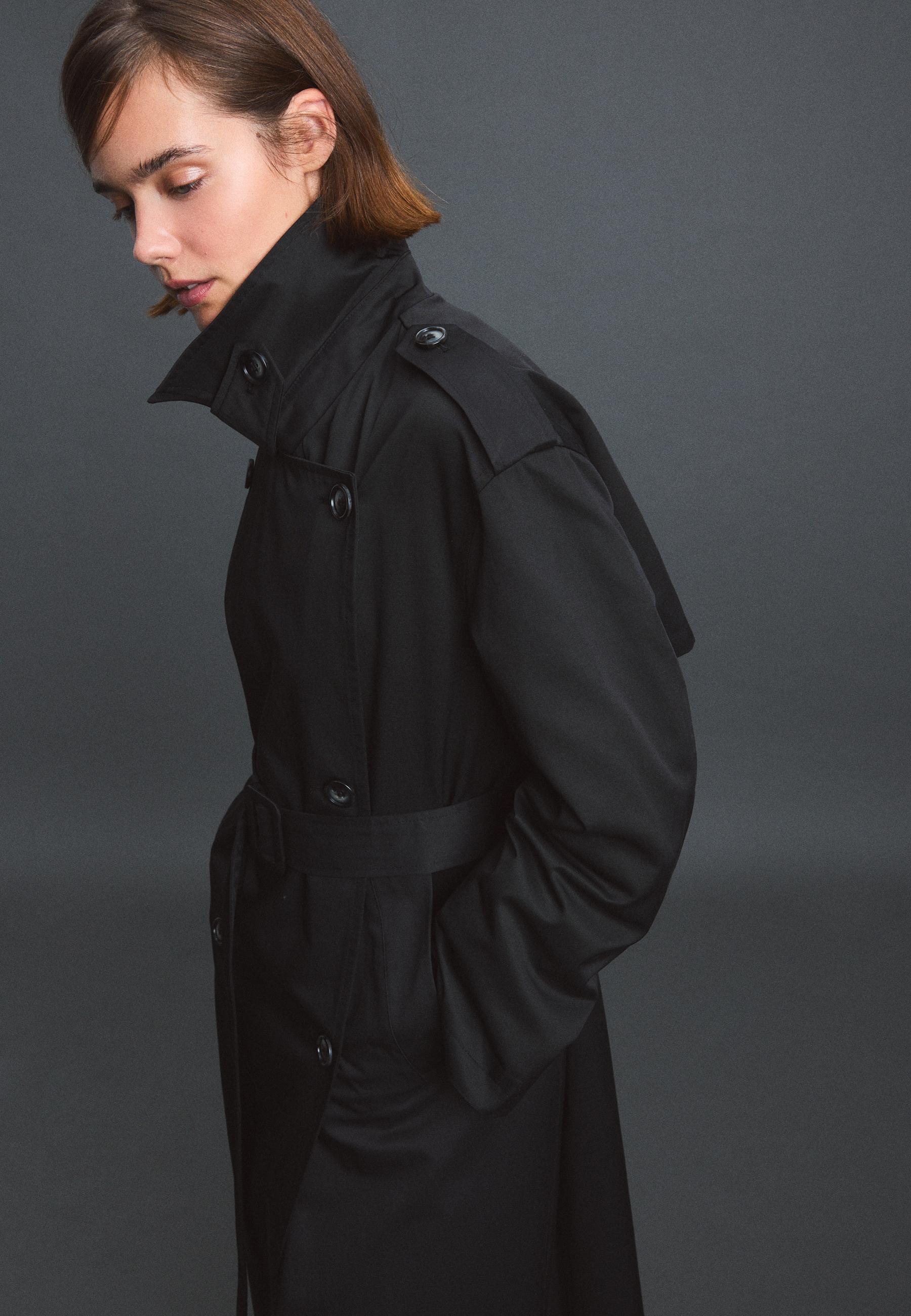 Stradivarius Βασικό Μακρύ Trench Μαύρο Xs