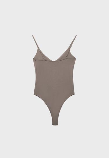 V-neck bodysuit with straps — Brown 8