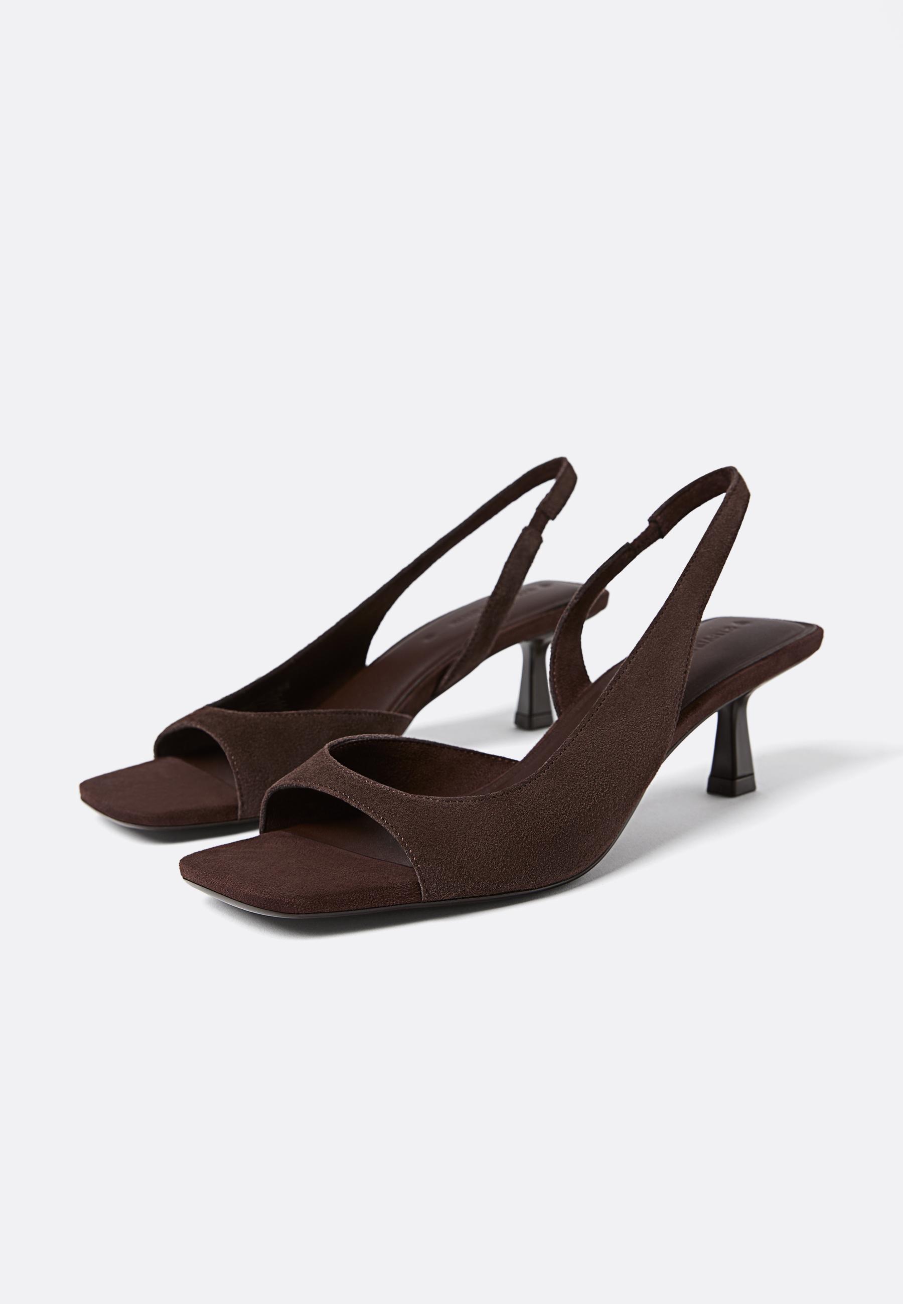 Leather kitten heel sandals — BROWN
