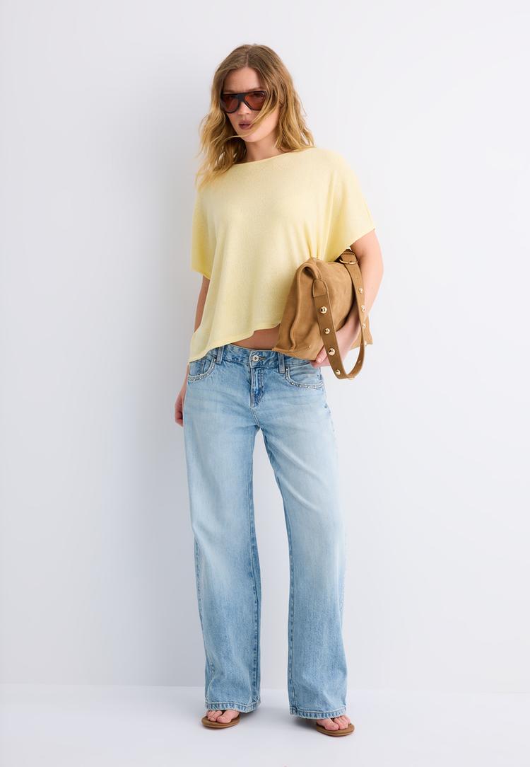 Stradivarius Tricou Tip Capă Rustică Galben Pastel M