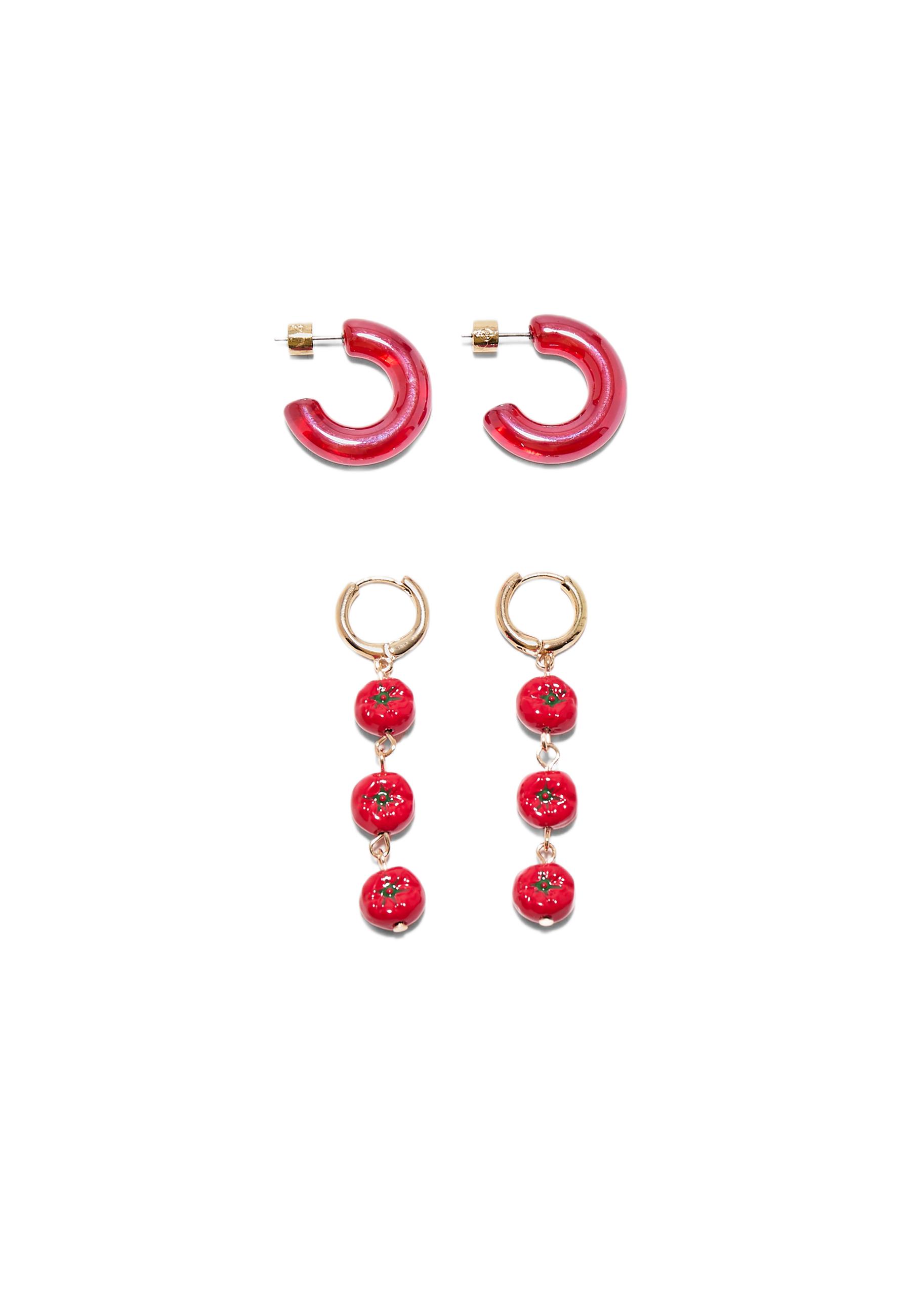 Set of 2 pairs of tomato earrings — Red