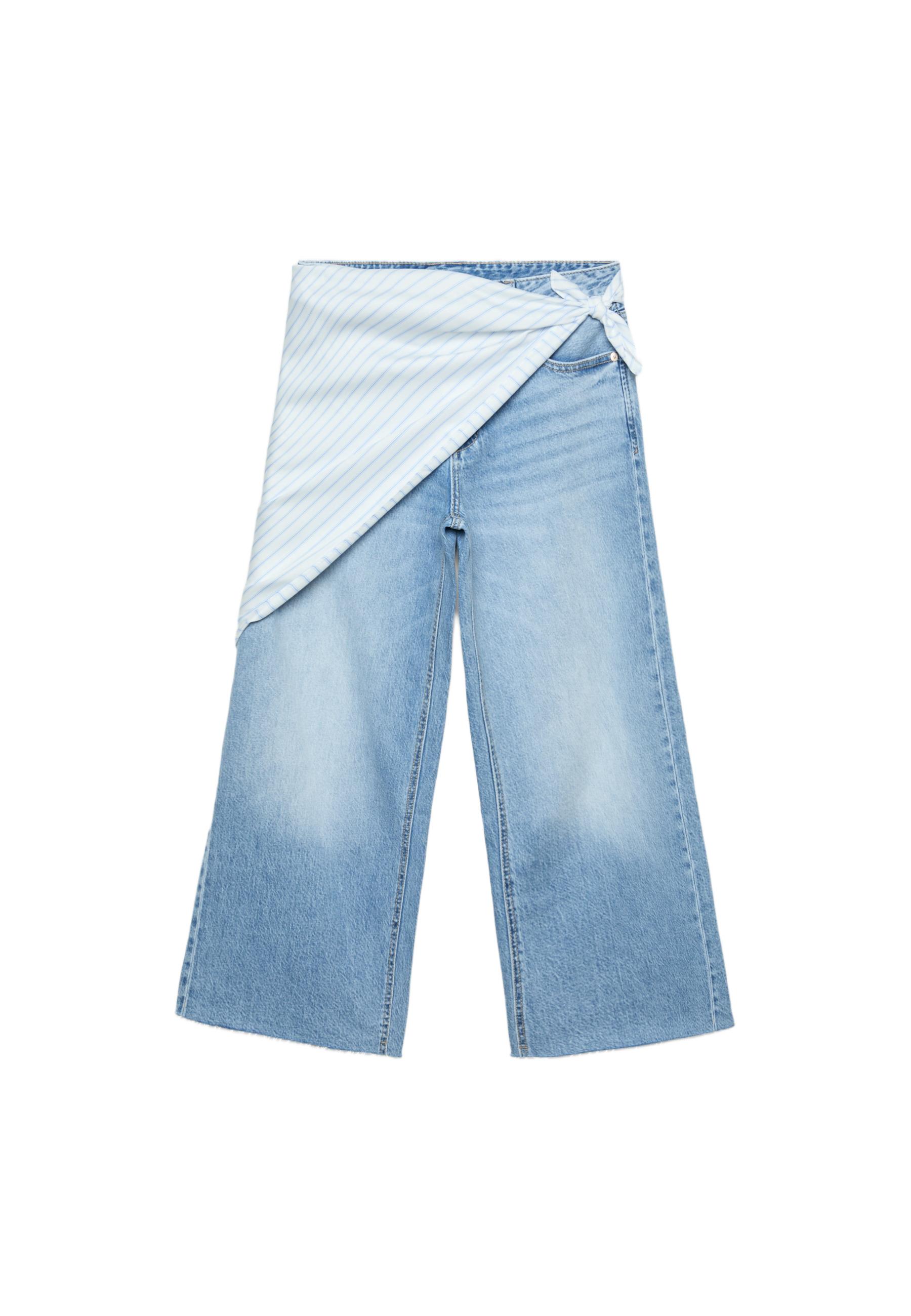 Culotte jeans with scarf detail — MEDIUM BLUE DENIM