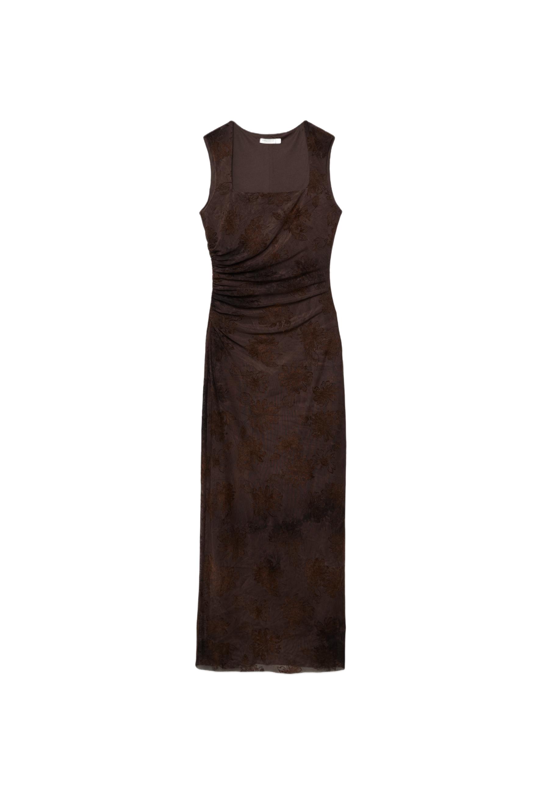 Tulle midi dress with square neckline