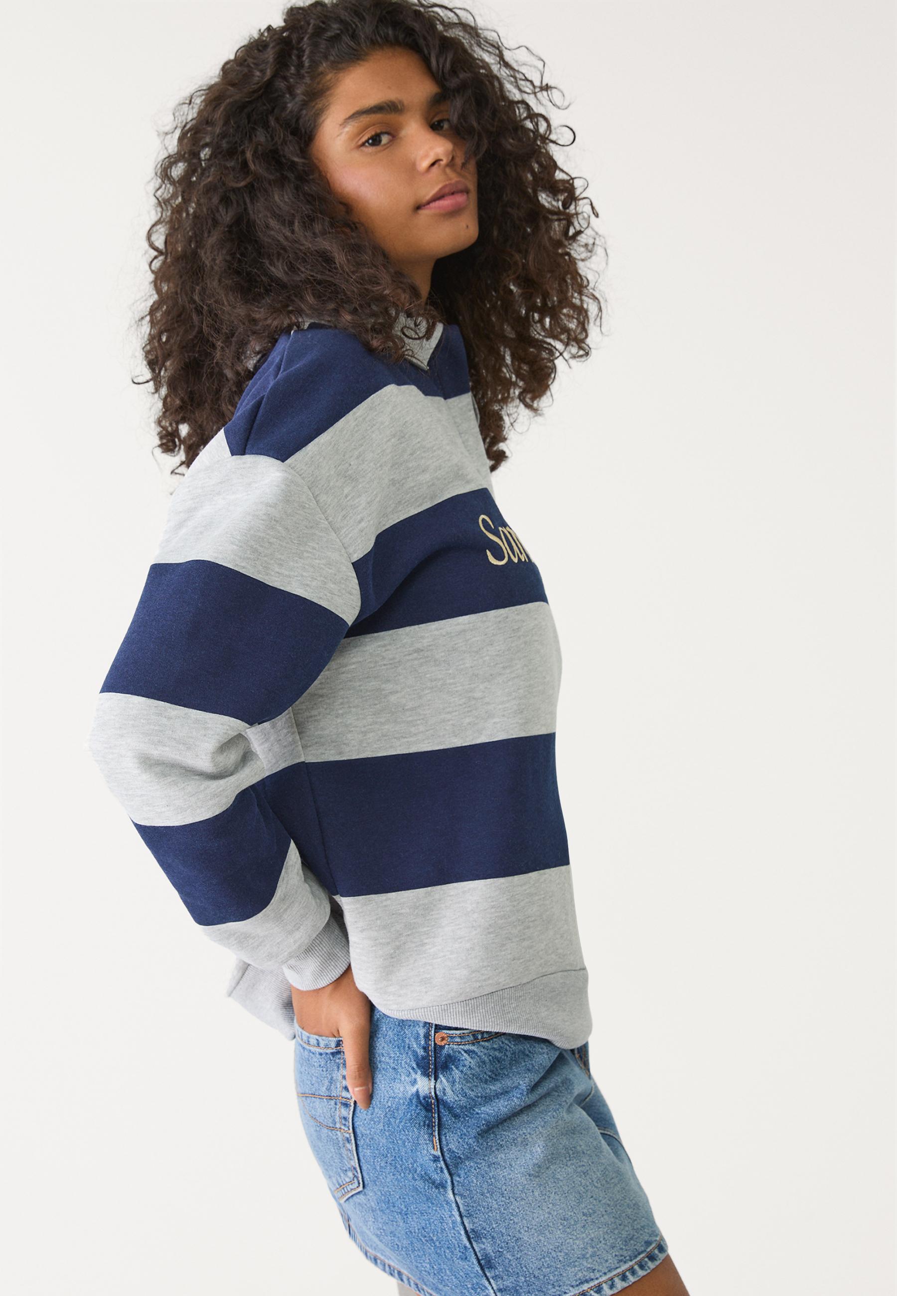 Striped embroidered polo sweatshirt - Women's fashion