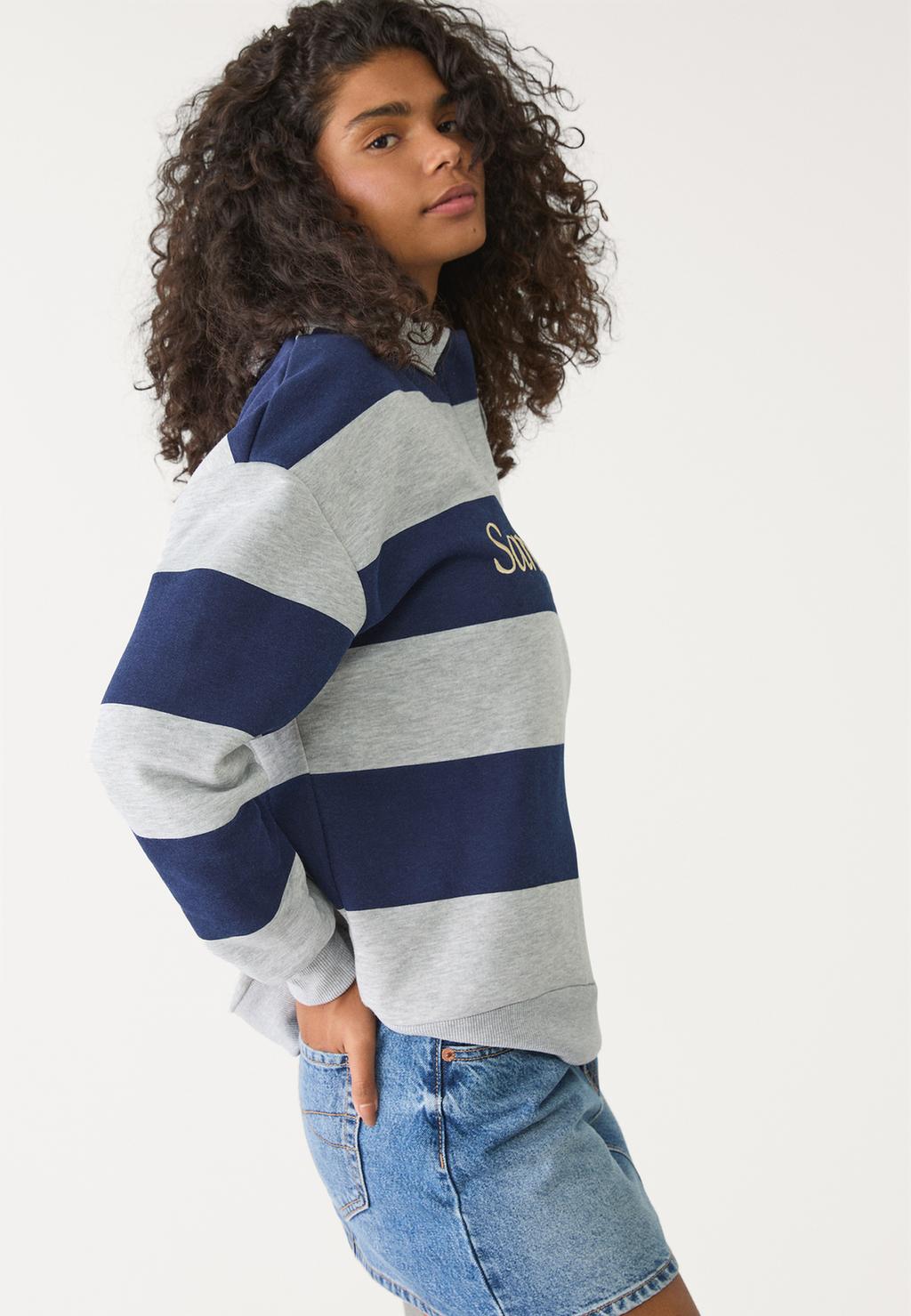 Striped embroidered polo sweatshirt