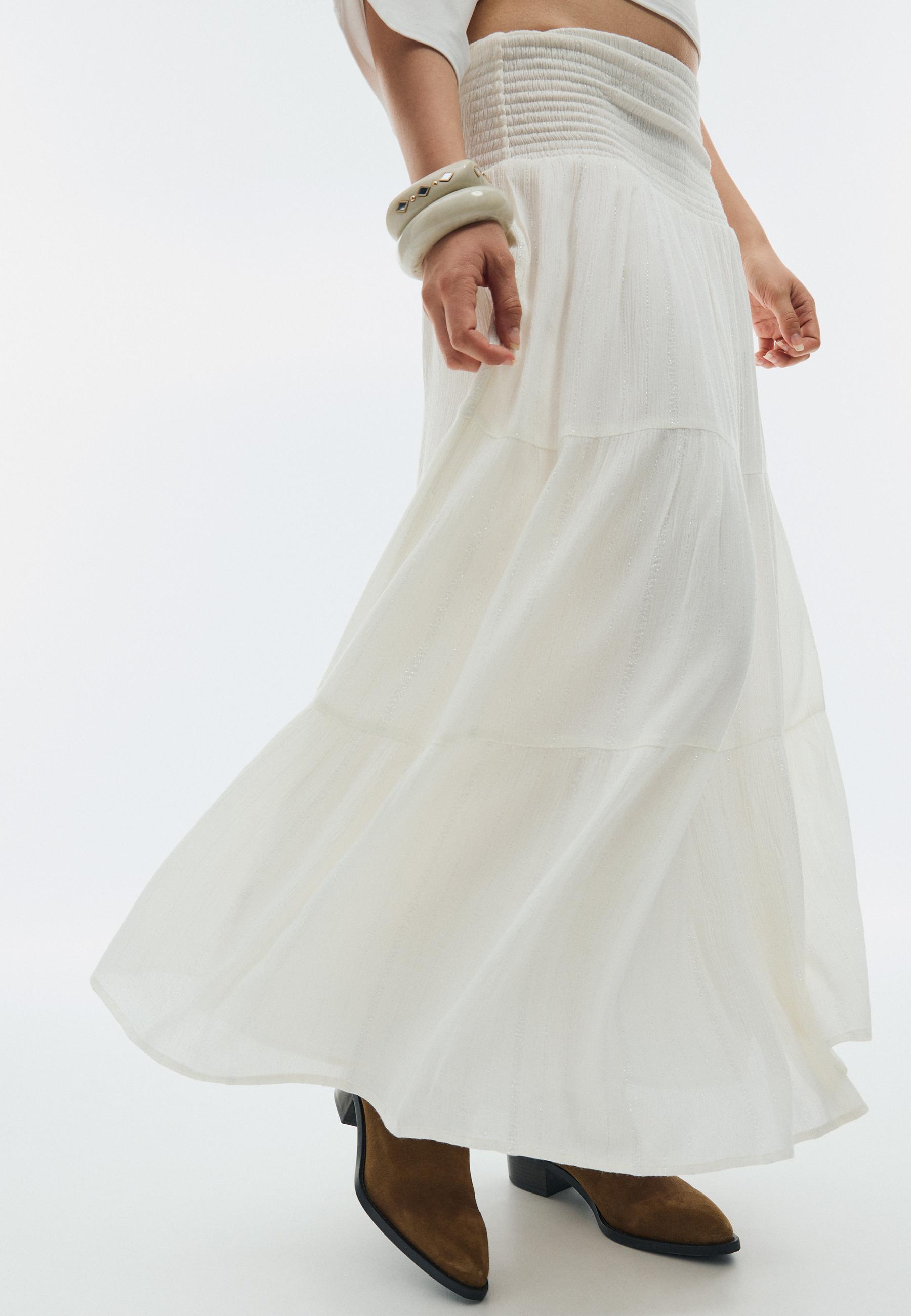 Panelled skirt with metallic thread — Ecru